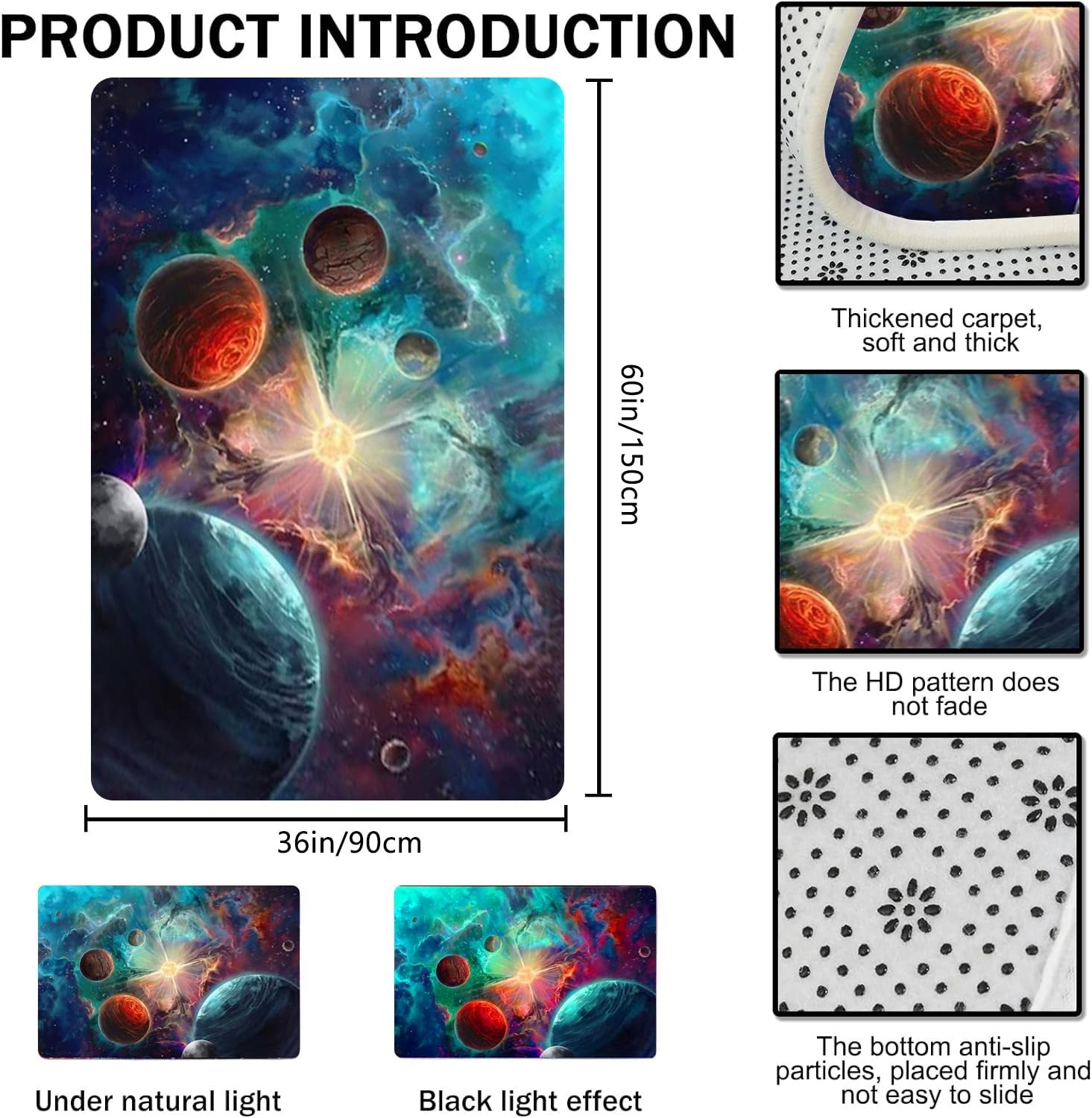 Galaxy Space Rug 3×5 ft for Kids Room – Outer Space Carpet, Solar System Design,