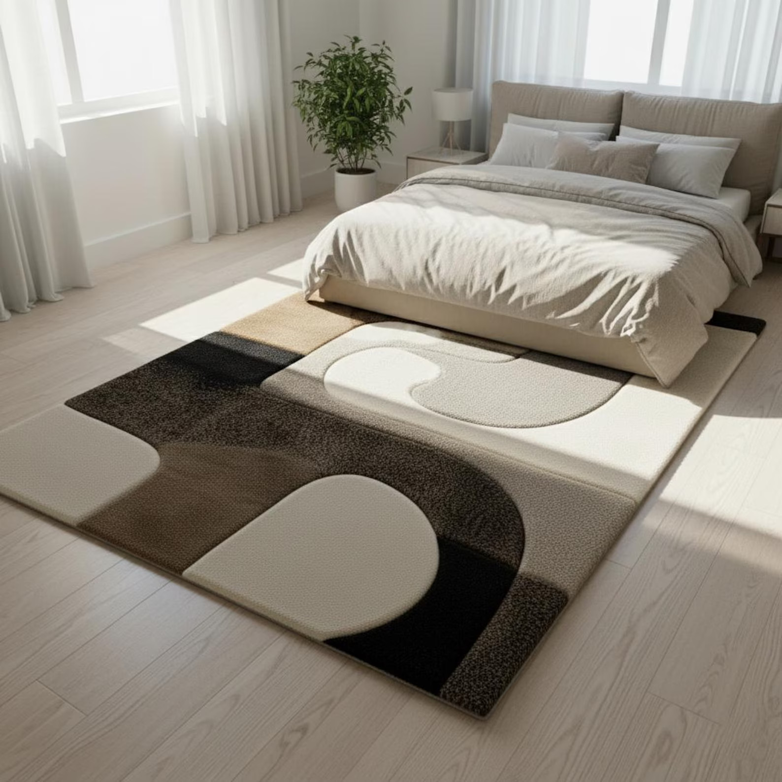 Hand Tufted Wool Rug: Abstract Geometric Ivory & Black Area For Living Room Rugs
