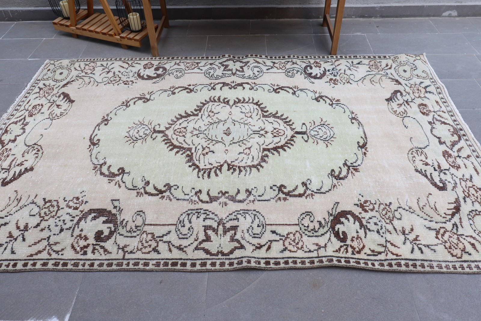 5,2×8,2 ft Turkish Rug Rug, Brown Polka dot Vintage Wool Rug
