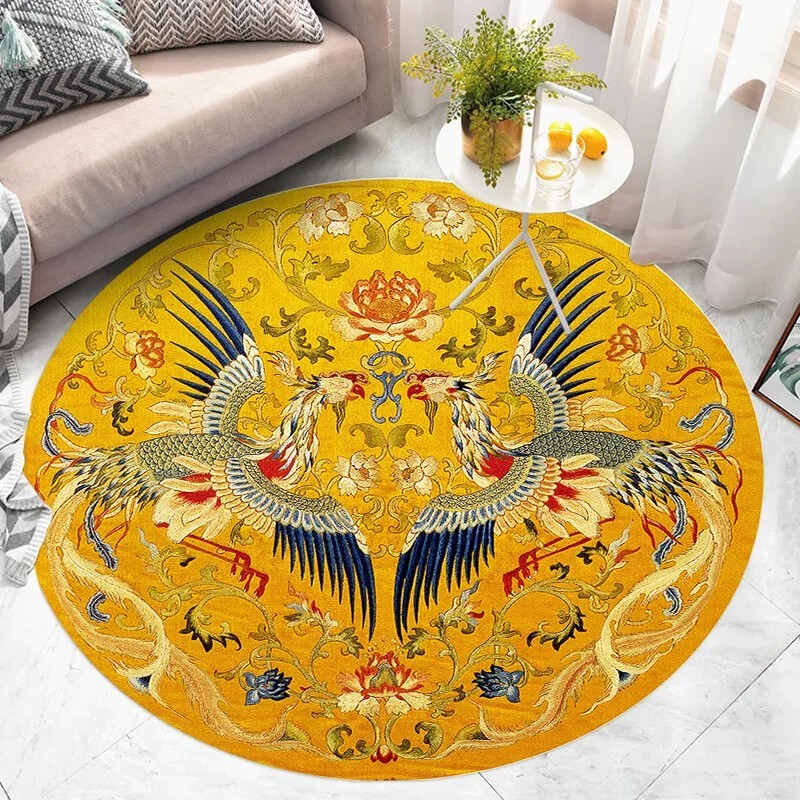 Retro Round Dragon Pattern Carpet Living Room Bedroom Non-Slip Floor Mat