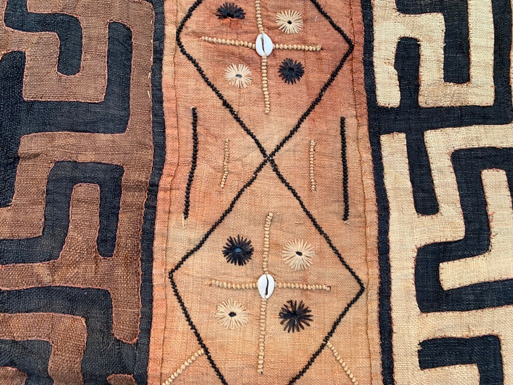 Vintage African Kuba Cloth, Natural Woven, Handmade Fabric,Tribal Cloth 2×4 ft