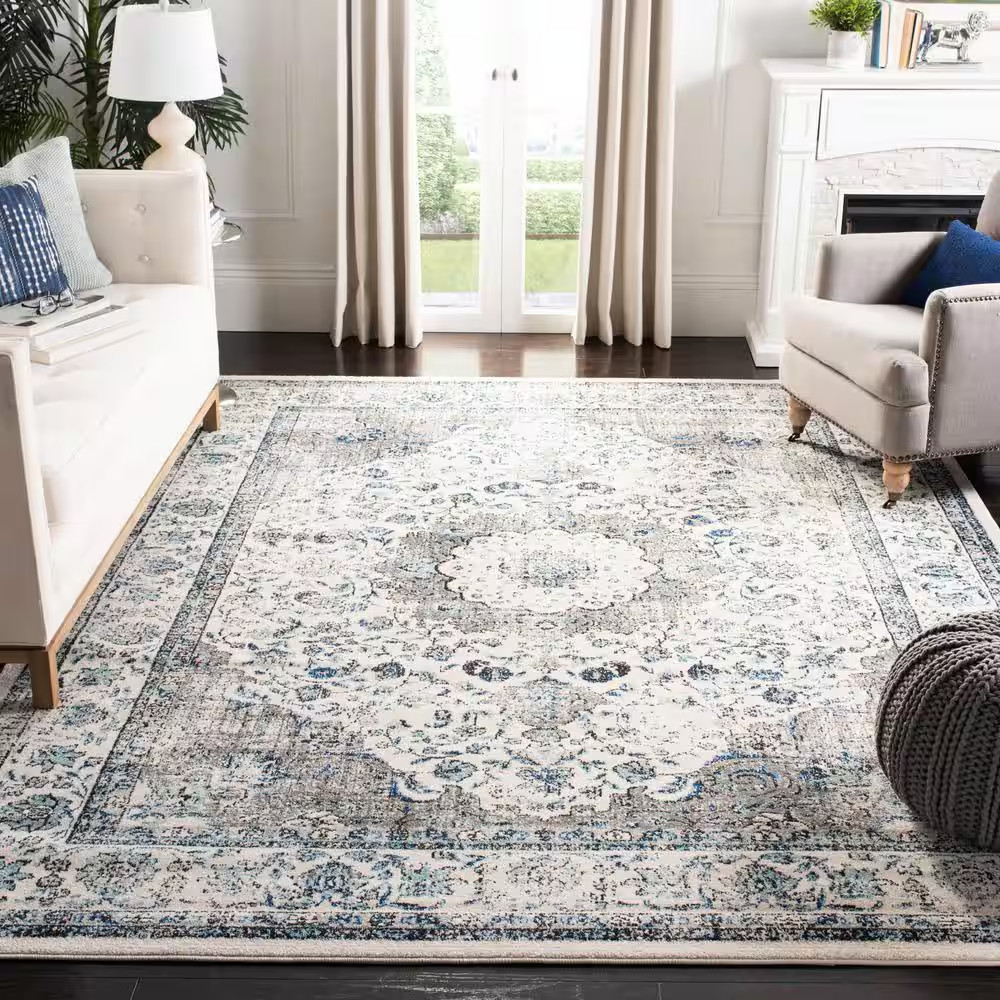Evoke 8 Ft. X 10 Ft. Gray/Ivory Border Area Rug