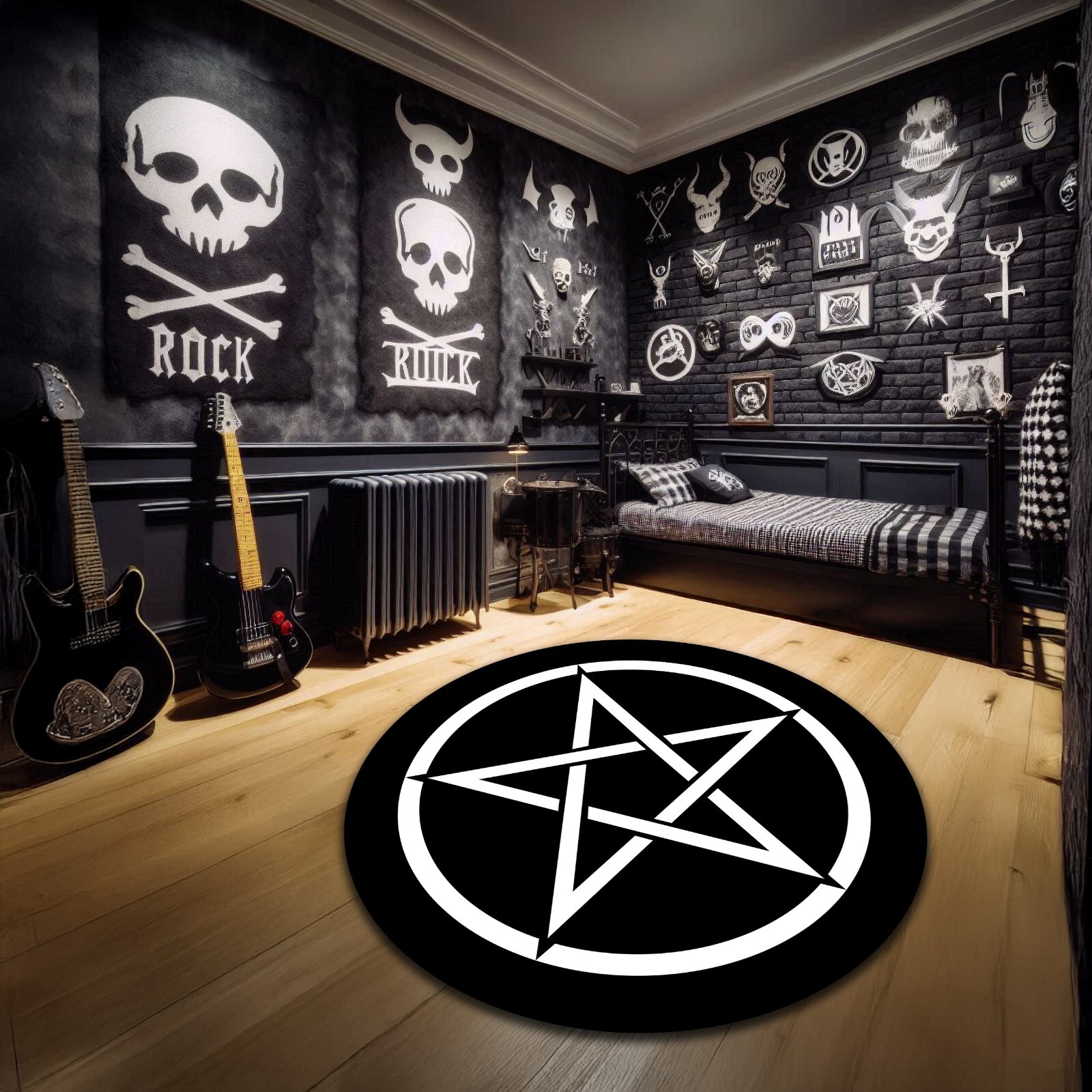 Black Pentagram Rug Witchy Decor Supernatural Carpet Pentacle Mat Gothic Decor