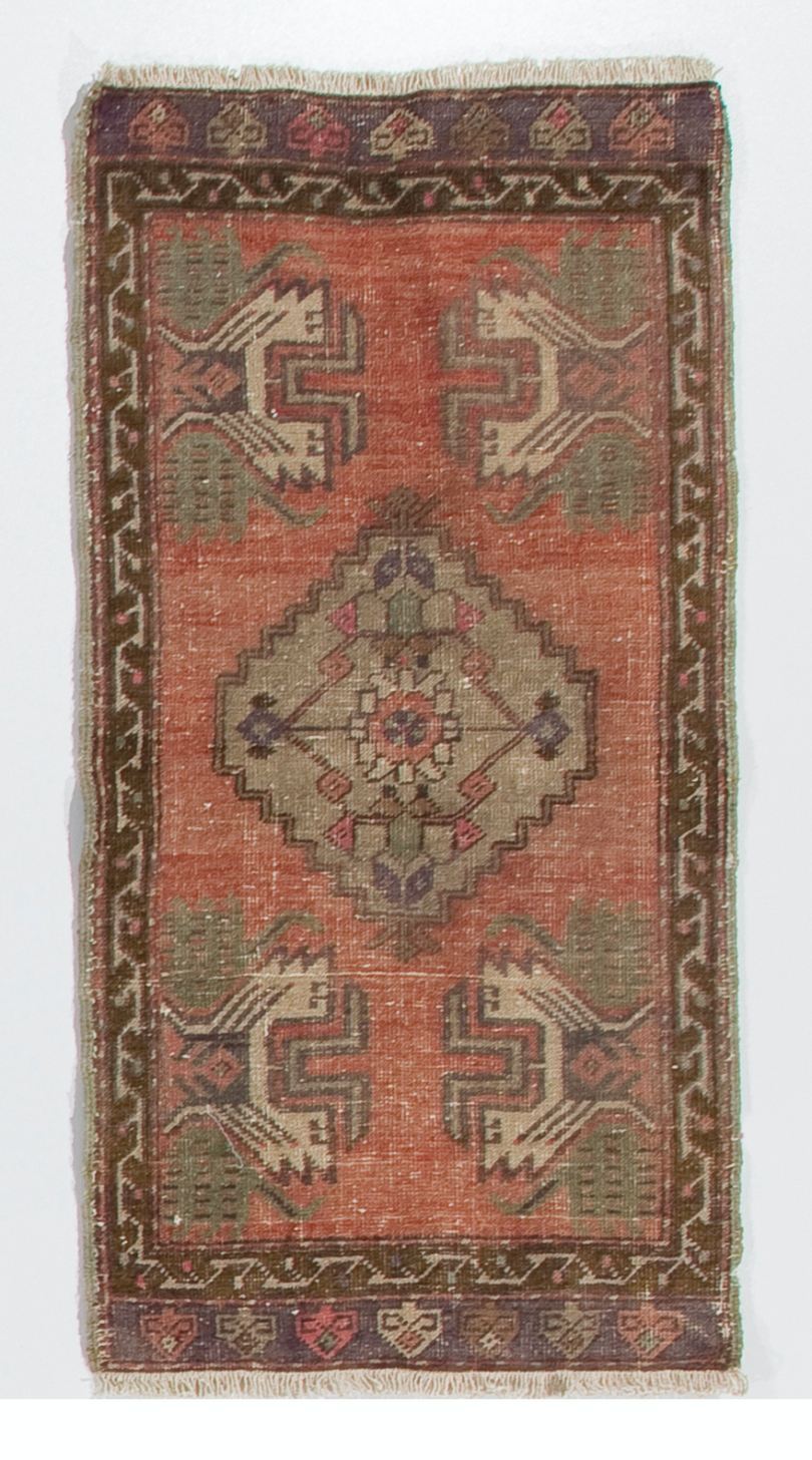 19″x38″ Vintage Wool Accent Rug, Handmade Cushion or Seat Cover, Turkish DoorMat