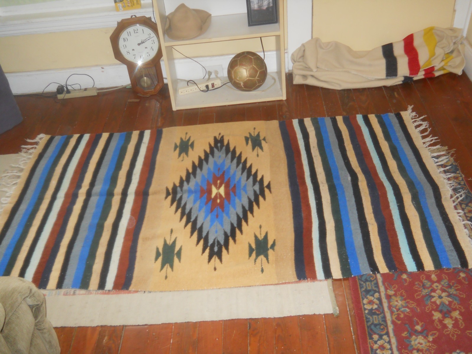 Vintage Hand Woven Zapotec Wool Rug Colorful Southwestern Tapestry 80 x 44