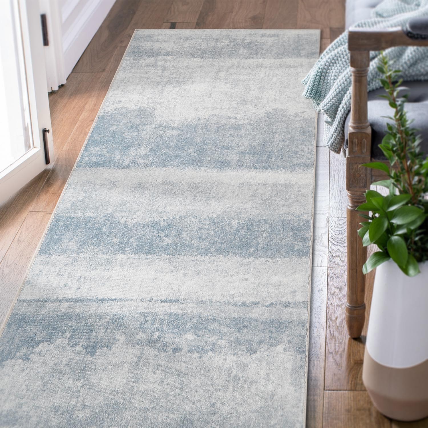 2×6 Modern Abstract Runner Rug Washable Non-Slip Hallway Kitchen Gray Yellow