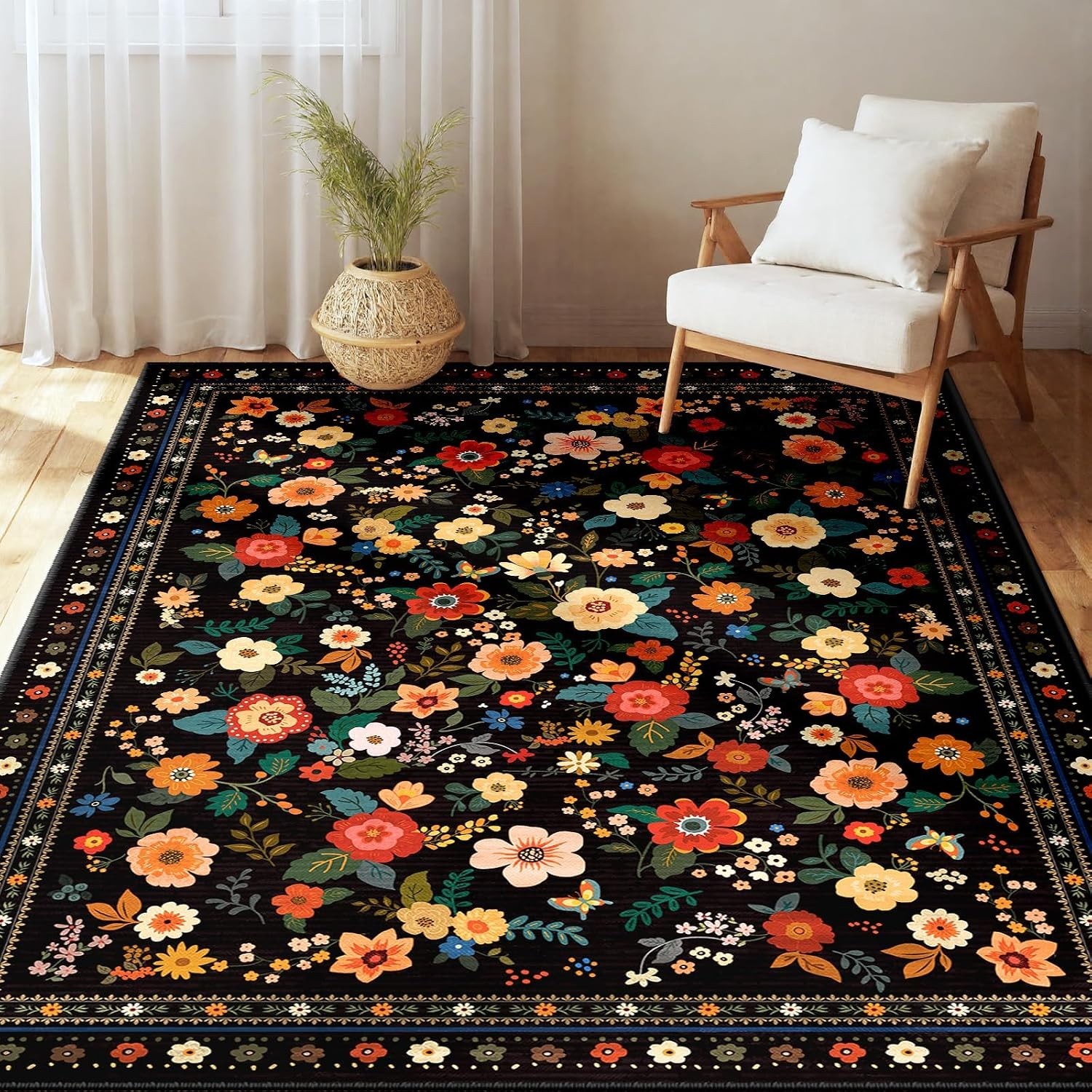 Elegant 3′ x 5′ Bohemian Floral Printed Rug – Vacuum Friendly & Easy Care