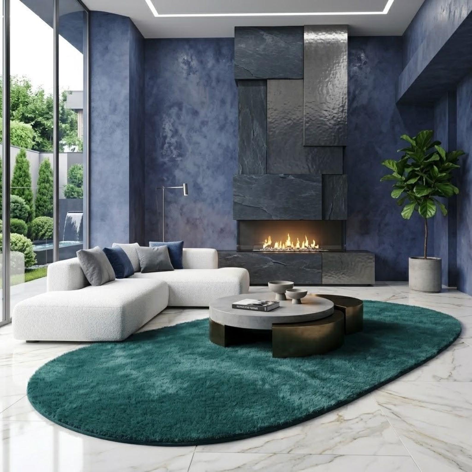 Hand-Tufted Teal Oval Plush Rug | High-Density Soft Area Carpet