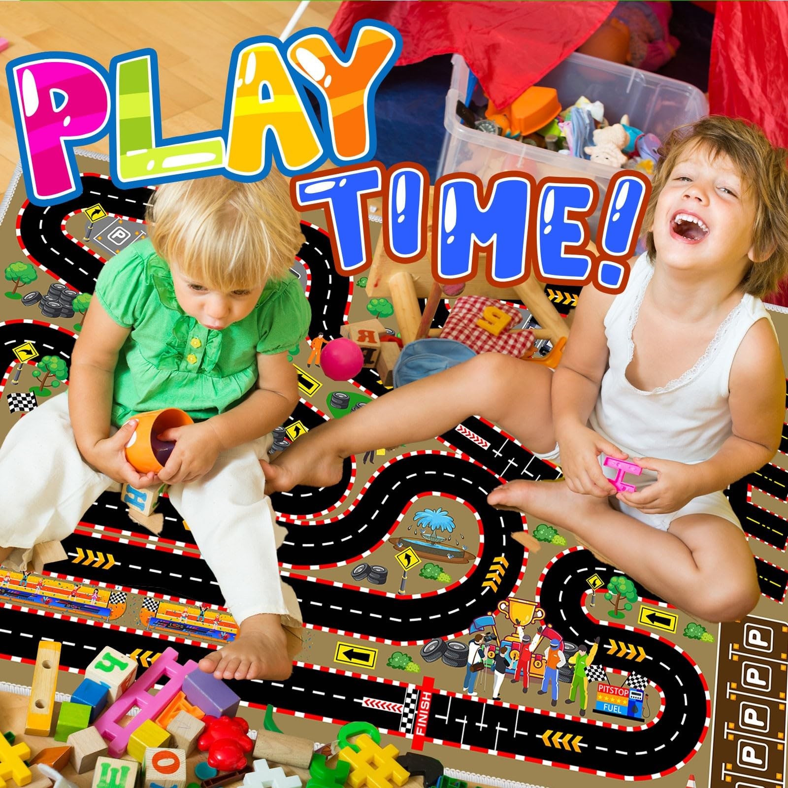 Car Rug for Play Cars, 31”x47” Race Track Play mat Carpet Kid Road Rugs for…