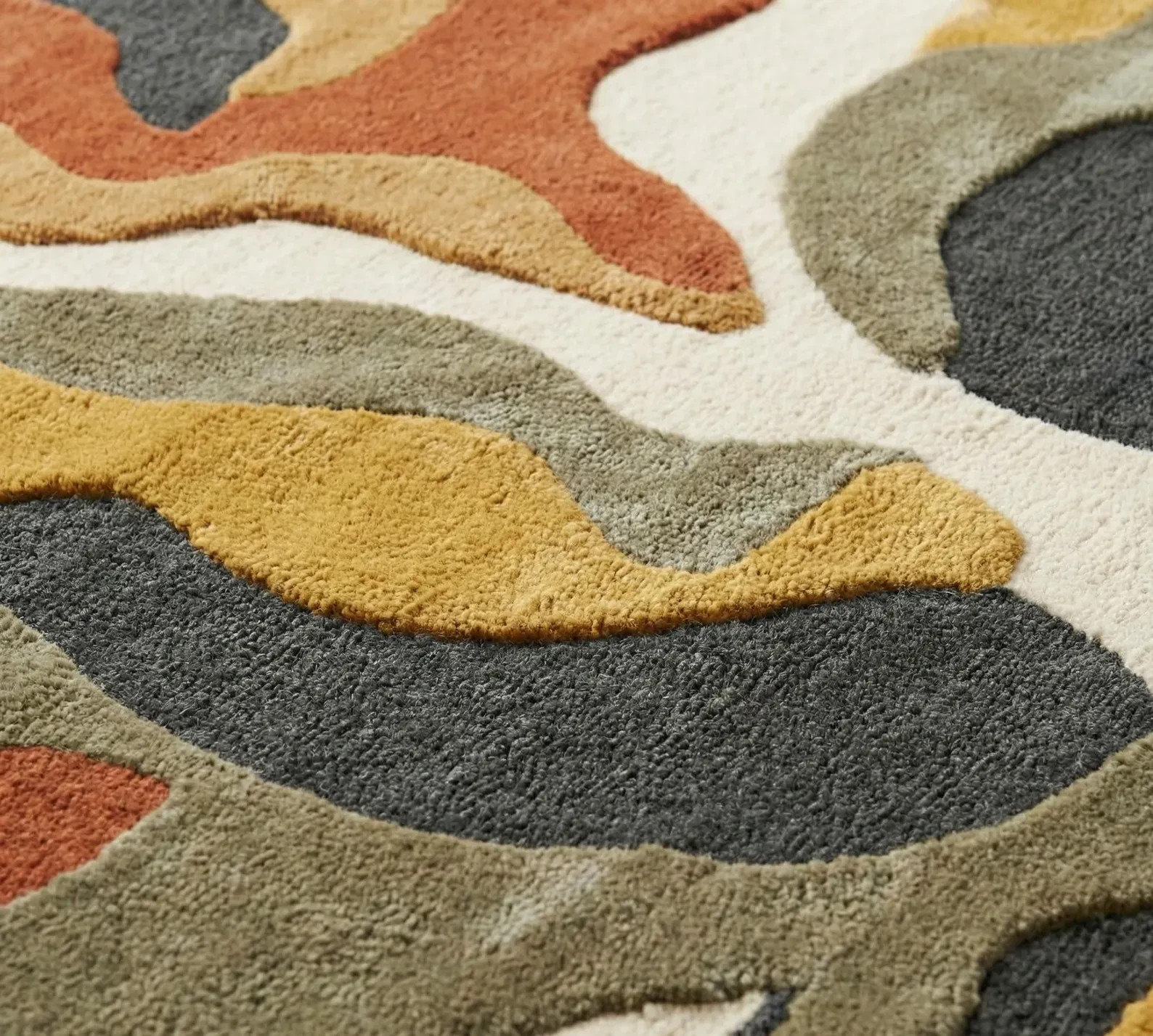 Hand Tufted Wool Area Rug, Modern Boho Multicolor Abstract Wave Carpet 6×9|8×10