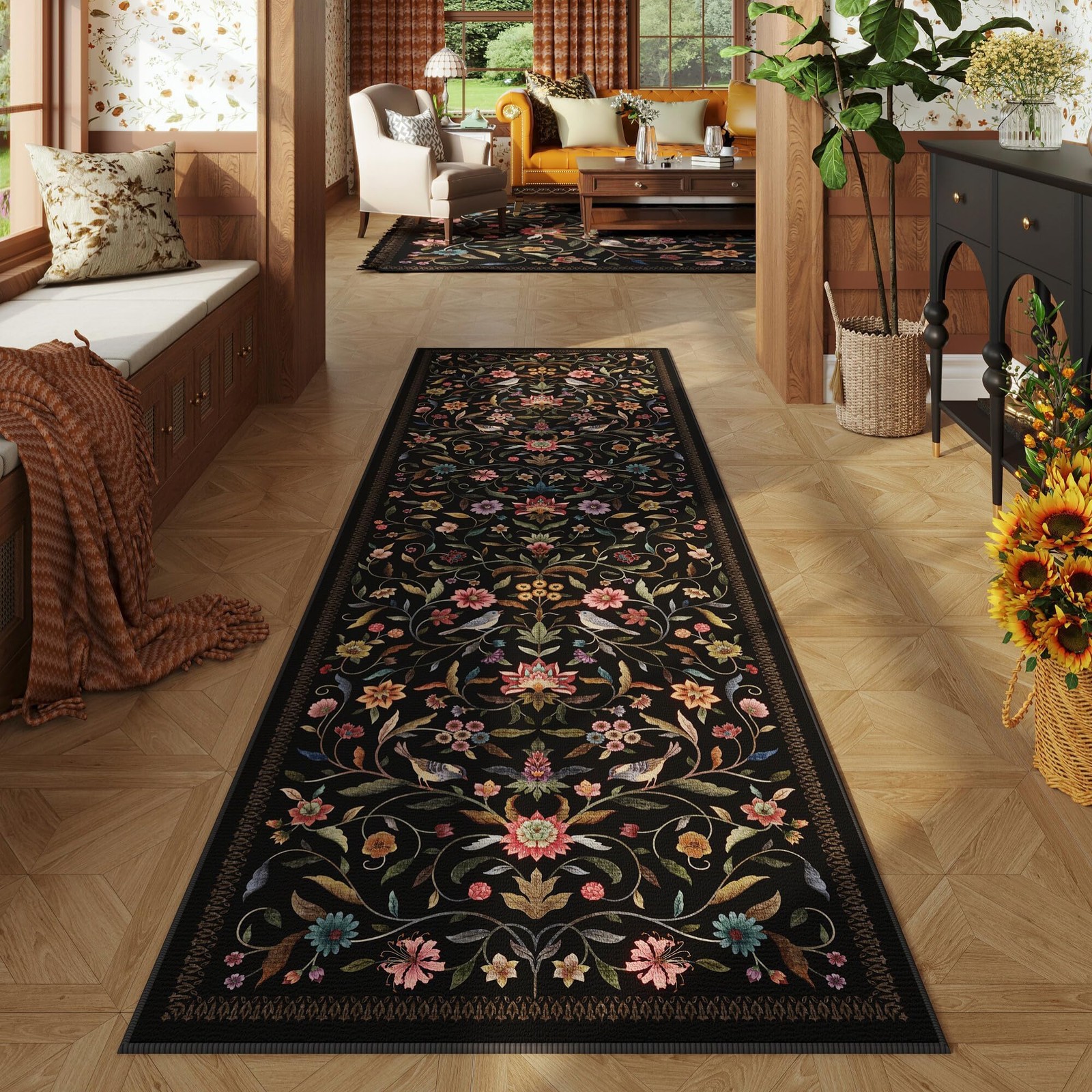 Vintage Medallion Floral Washable Runner Rug 2’7″x8′, Non-Slip Low Pile Soft …