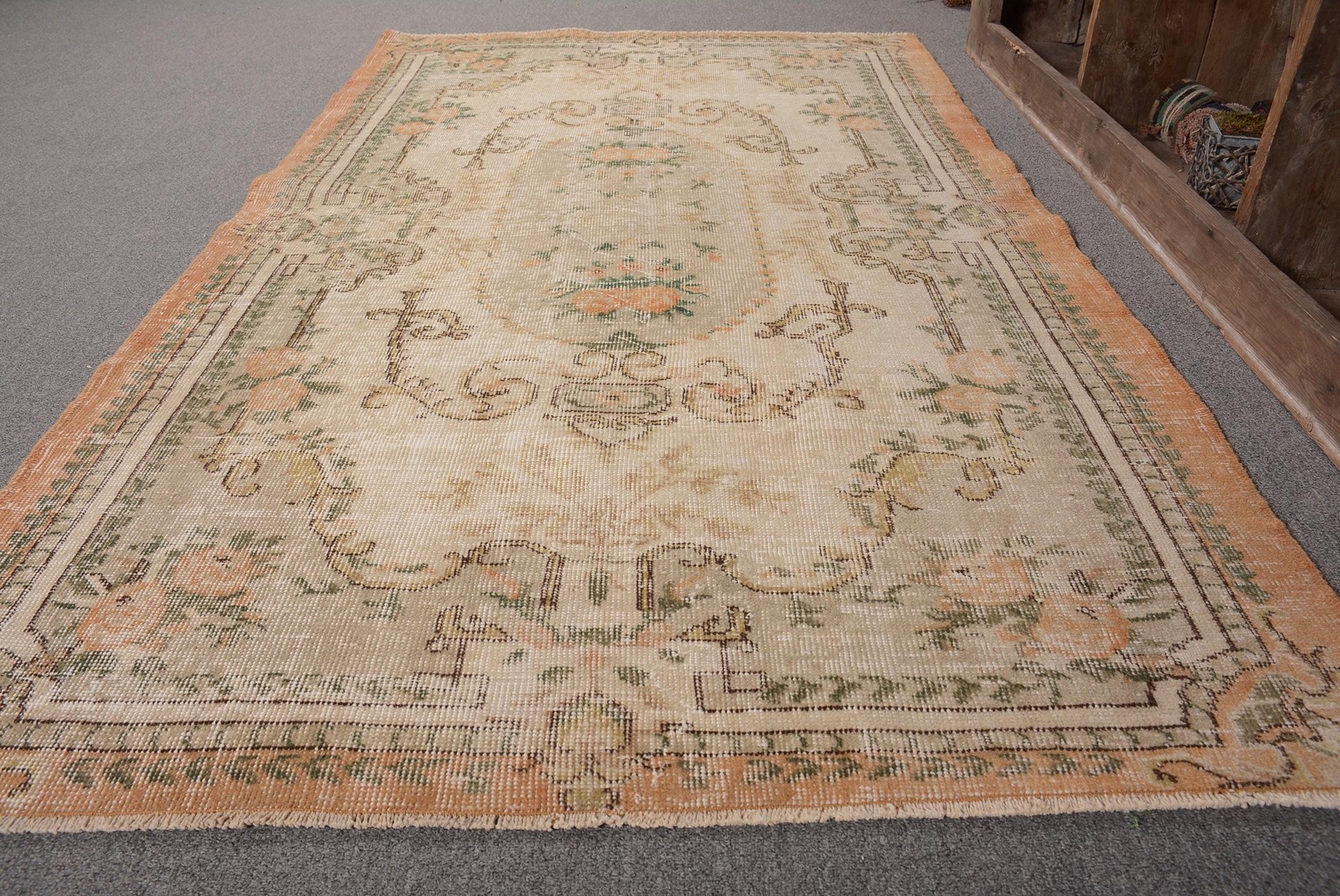 3,9×6,6 ft Turkish Rug, Vintage Area Rug, Brown Green Ikat Rug