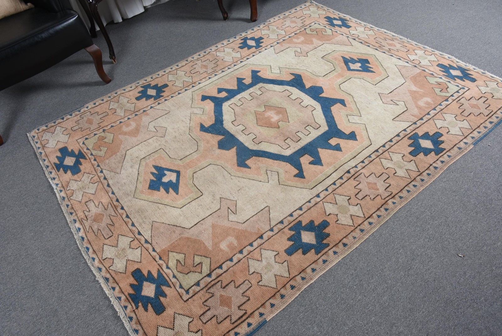Turkish Vintage Rug 5,2×6,9 ft (159×209 cm), Blue Oriental Rug