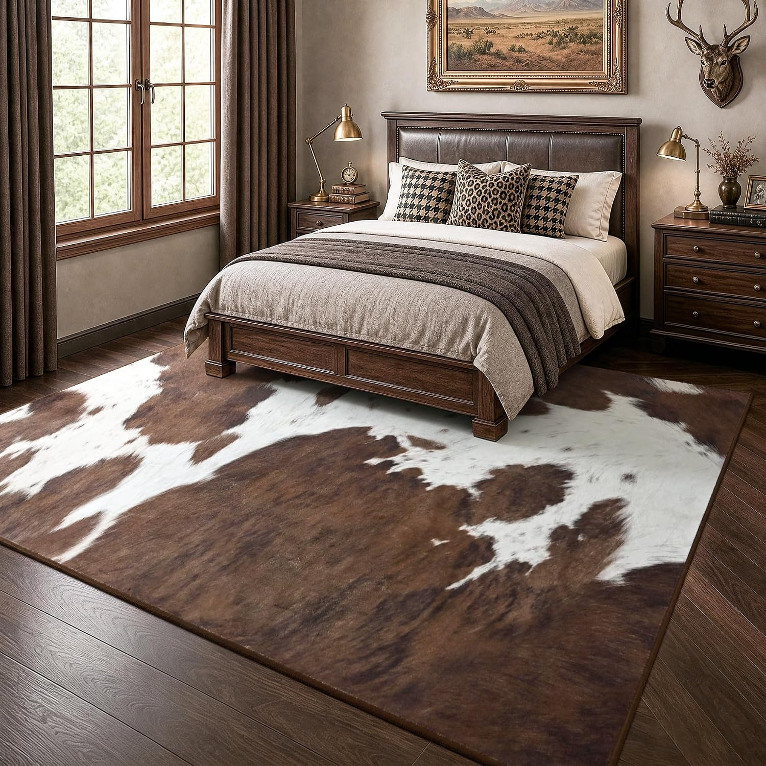 6X9 Brown Cow Print Rugs for Living Room Bedroom | Washable Non-Slip Indoor Floo