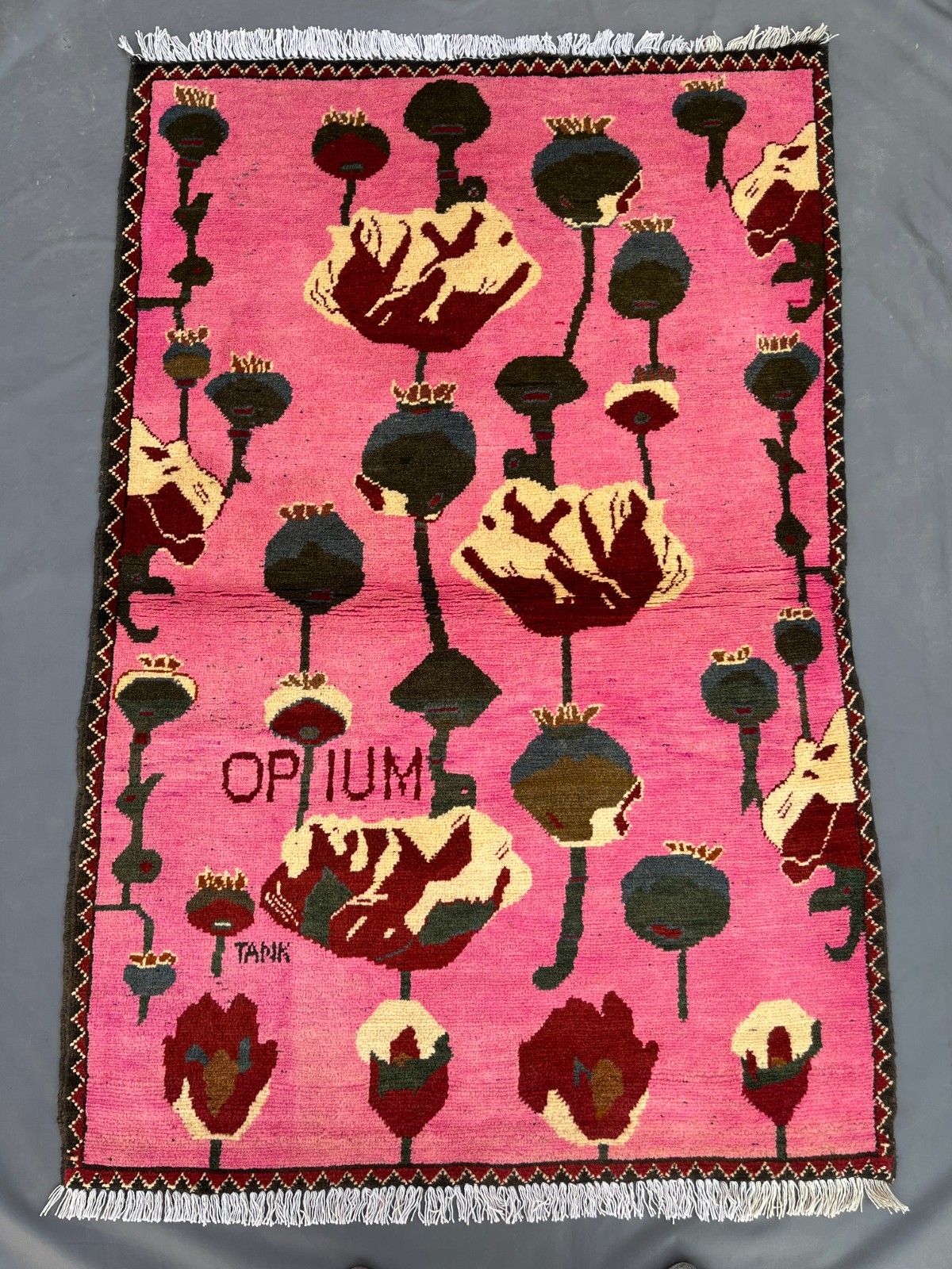 2’9 x 4’1 Ft Rare Pink Afghan Opium War Rug – Tribal Pictorial Afghan Carpet