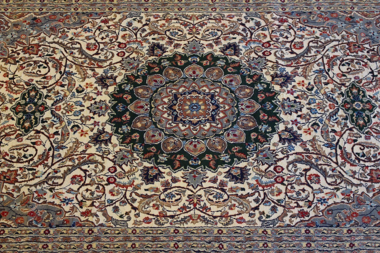 Rugstc 8×10 Senneh Pak Persian Ivory Rug, Hand-Knotted,Ispahan with Silk/Wool