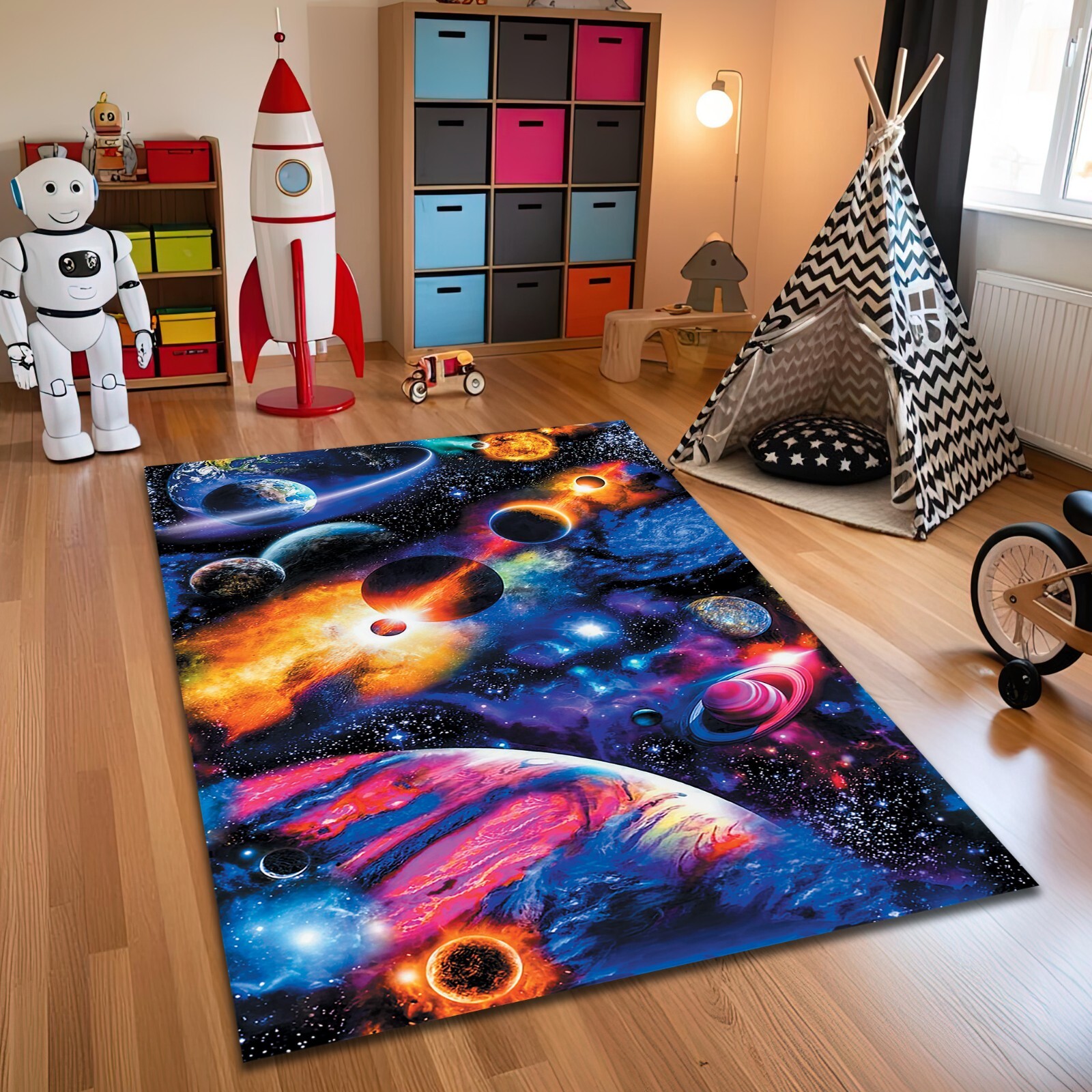 Milky Way Carpet Space Decor Galaxy Planet Rug Nonslip Washable Mat
