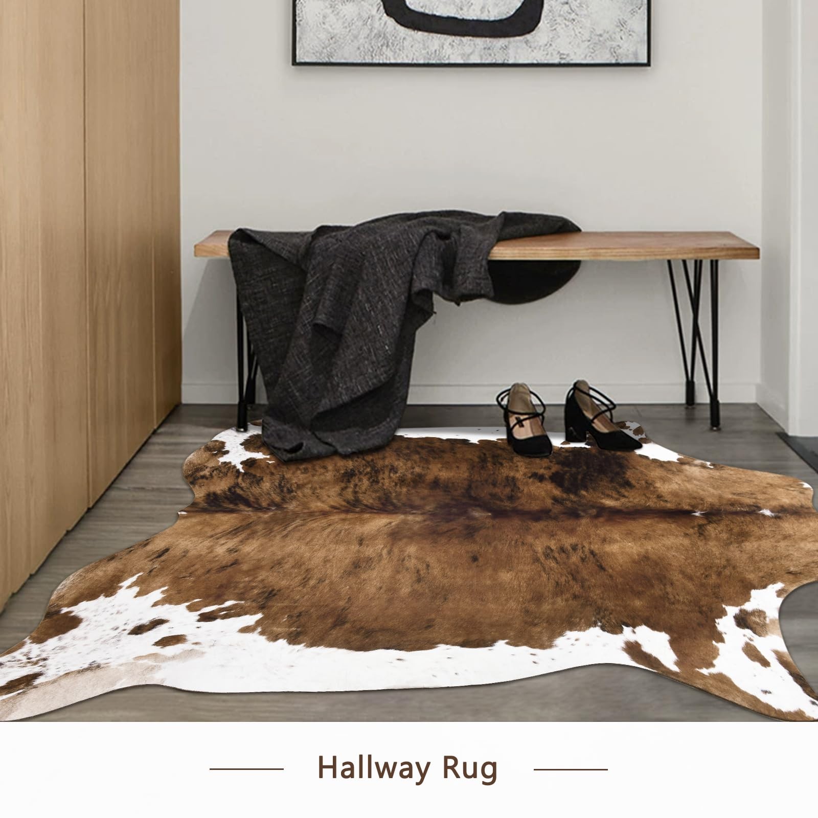 Luxury Faux Cowhide Rug 4.6X5.2 Feet Western Cow Print Area Rugs for Living Roo