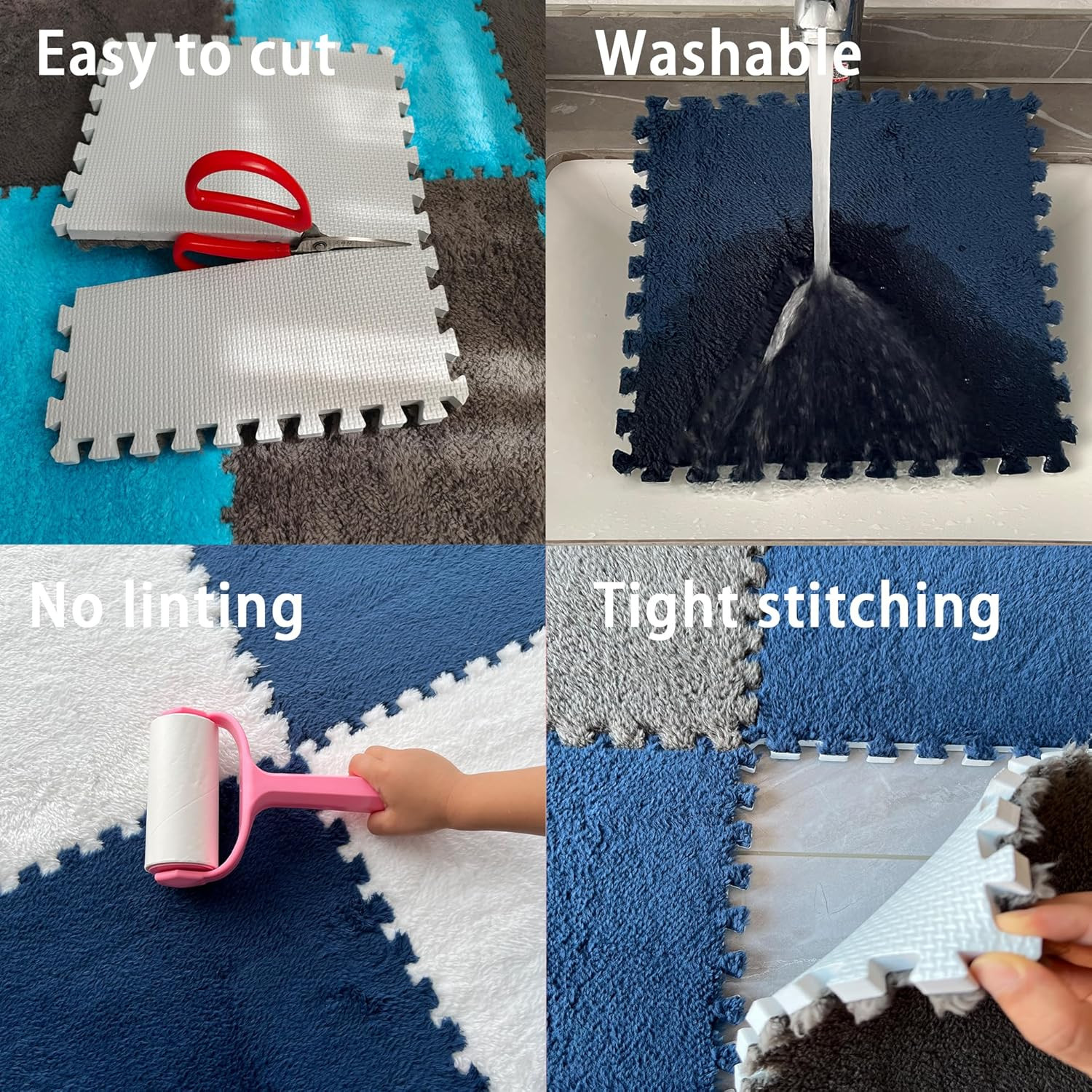 Interlocking Carpet Shaggy Soft EVA Foam Mats Fluffy Square Thickened Plush Tile