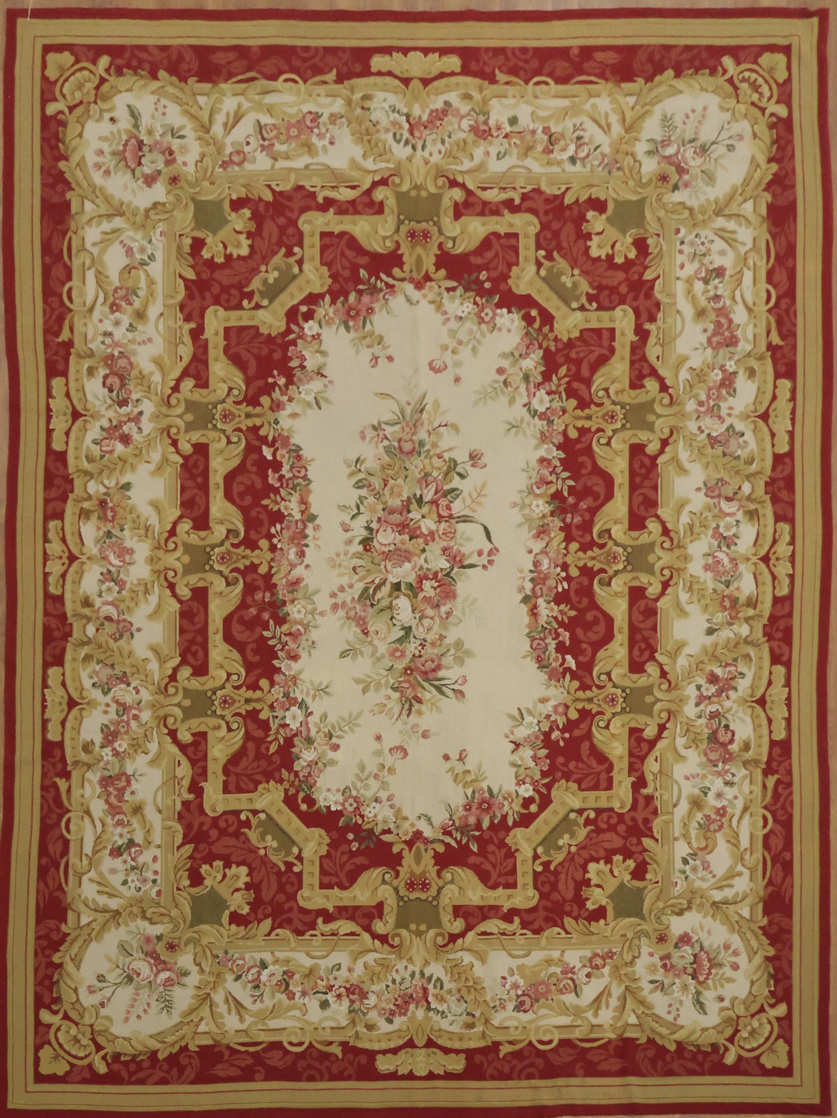 Aubusson Tapestry Chinese Area Rug 9×12 Elegant Floral Needle-Point Wool Carpet