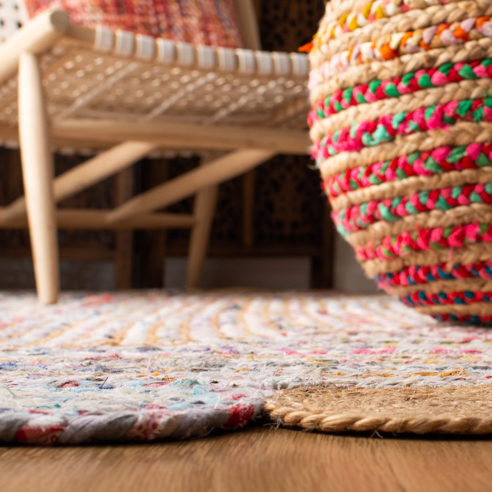 Cape Cod Collection Accent Rug – 4′ x 6′, Beige & Multi, Handmade Boho Braide…