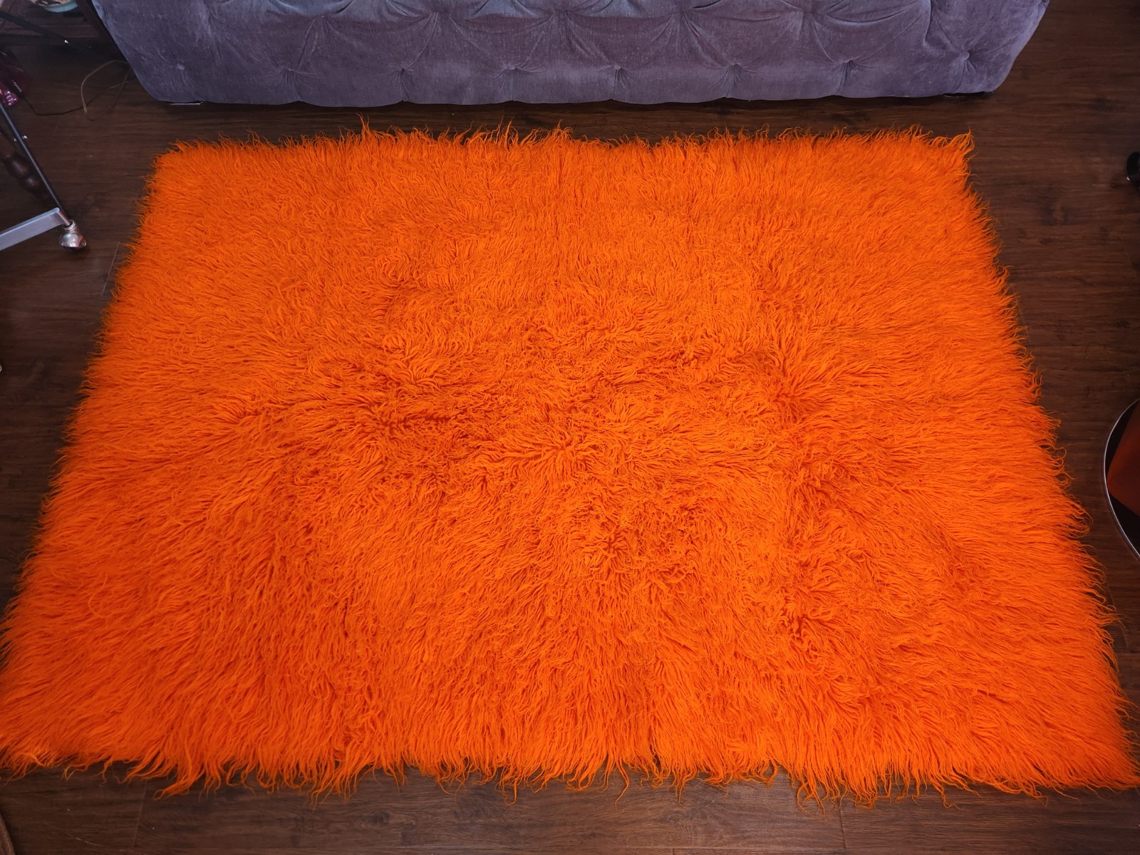 1960s 1970s FLOKATI Shag Wool Area Rug ORANGE Atomic Space Age 81″x58″ HAND MADE