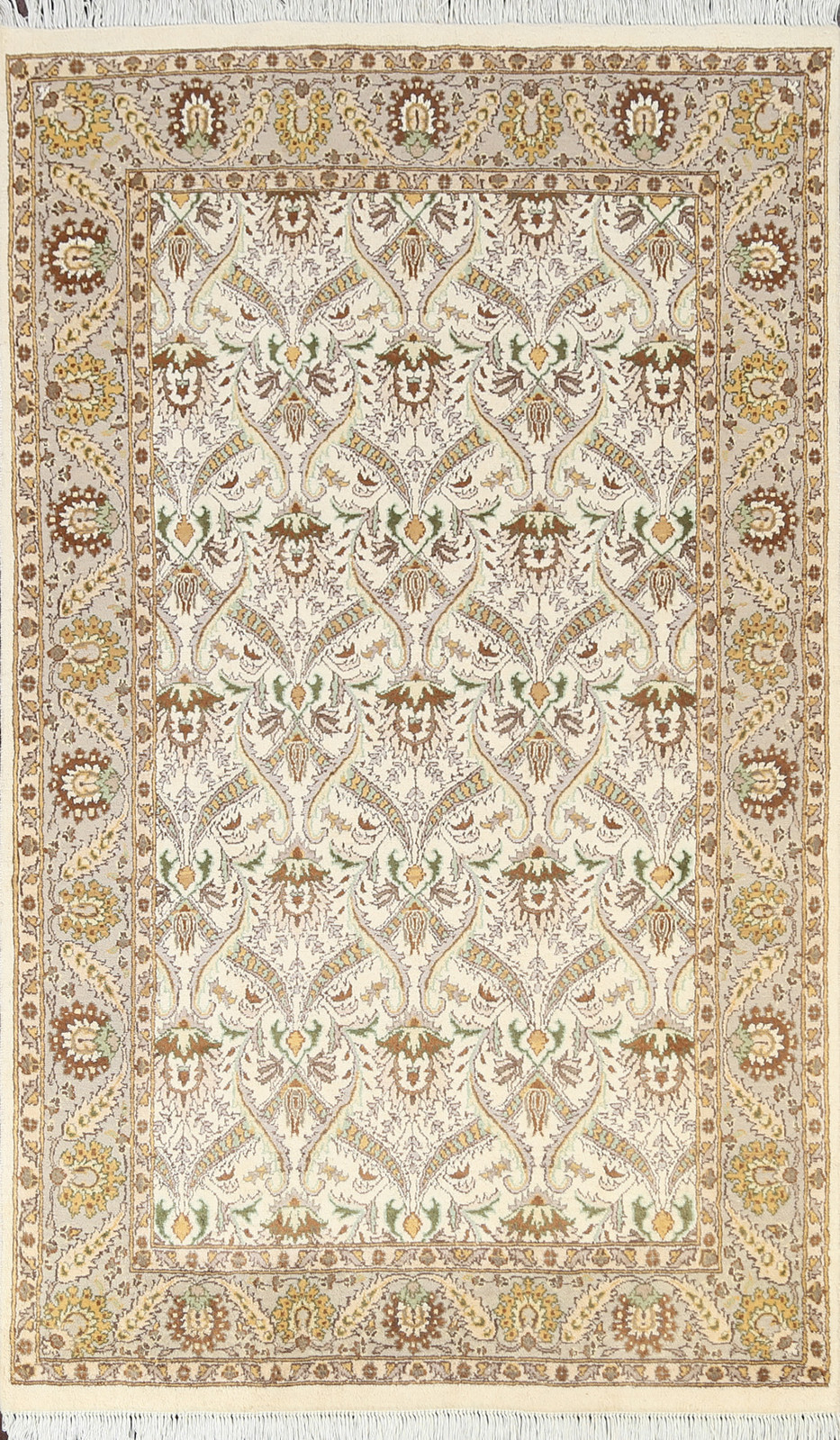 Wool/ Silk 100% Vegetable Dye Traditional Area Rug Hand-made Ivory Carpet 4×6