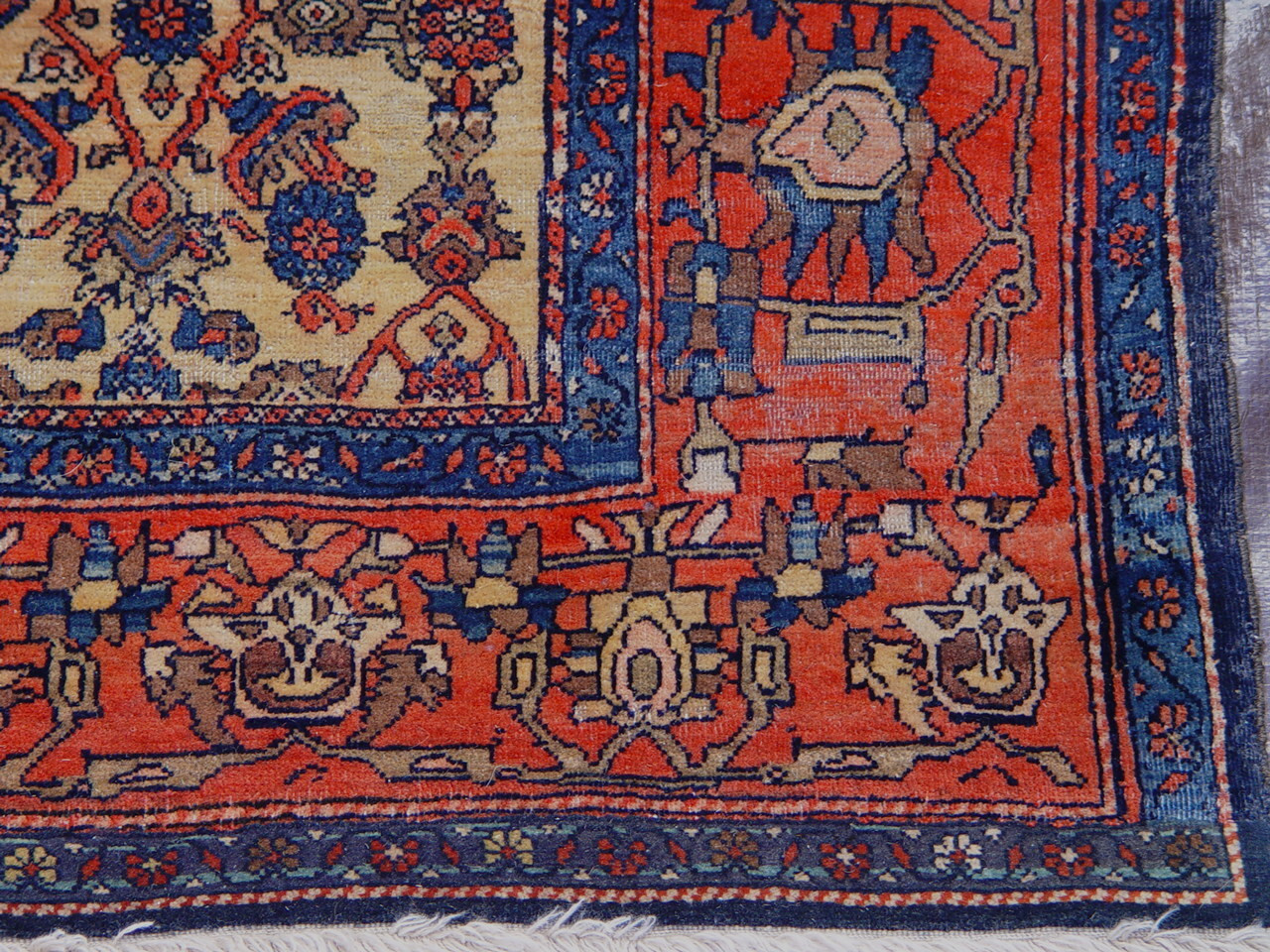 Saroukk Rug 4’6″ x 6’6″ Antique 1880s Hand Knotted Wool Multicolor Geometric