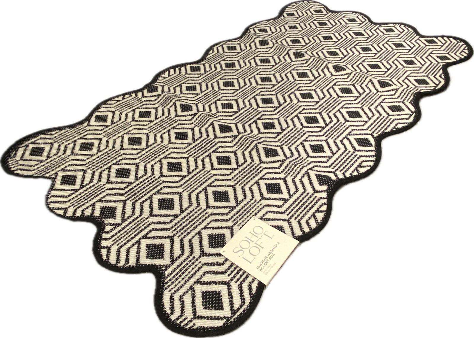 SOHO LOFT Machine Washable Geometric Area Rug Black White, 27” x 45”