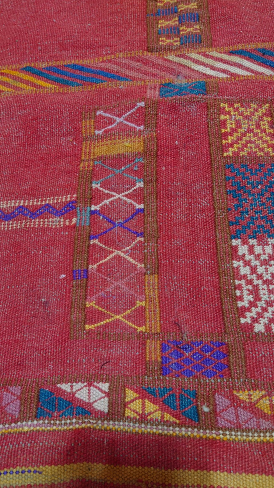 Vintage Moroccan Kilim Rug | Hand-Woven Red Berber Flatweave | 97x75cm Tribal Ar