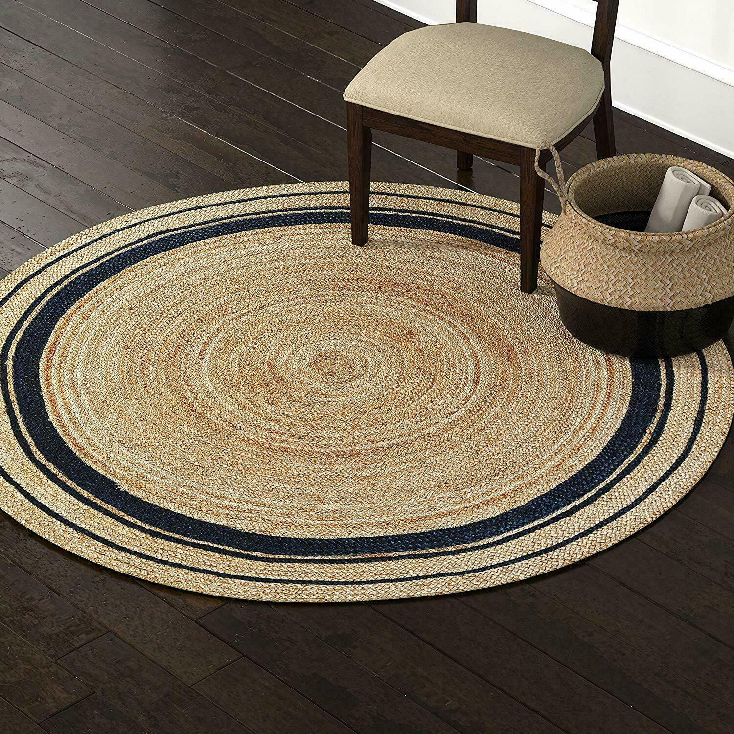 Rug Jute Natural Round 100% Jute Style Rug Reversible Braided Modern Rustic Look