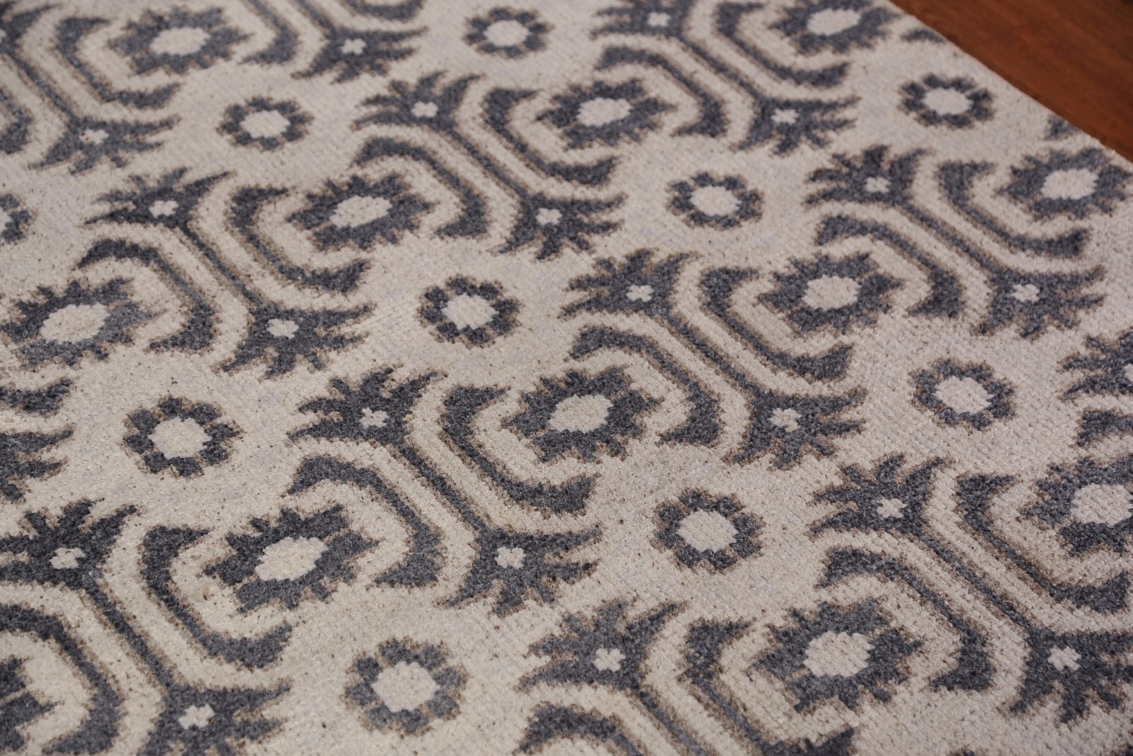 Hand-Knotted Oriental Wool Carpet Beige Geometric Moroccan Oriental Rug 4×8 Ft