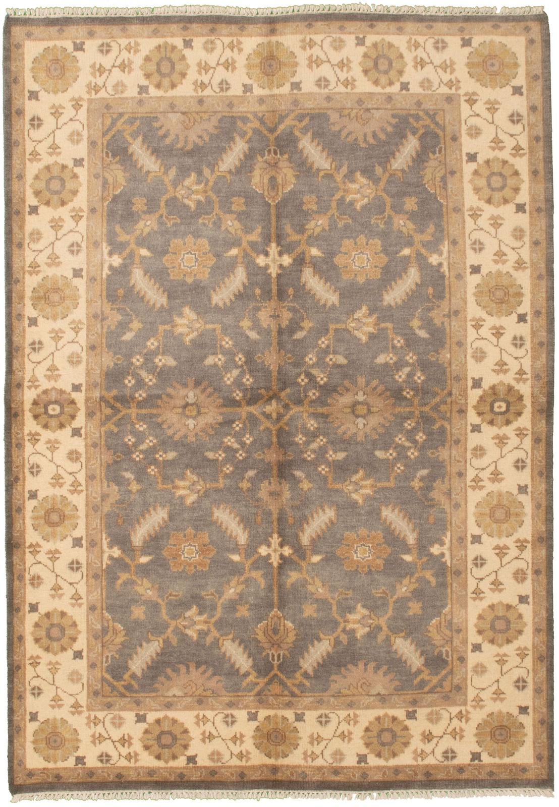 Traditional Grey Hand-knotted Area Rug 6’1″ x 8’9″ Oriental Wool Carpet