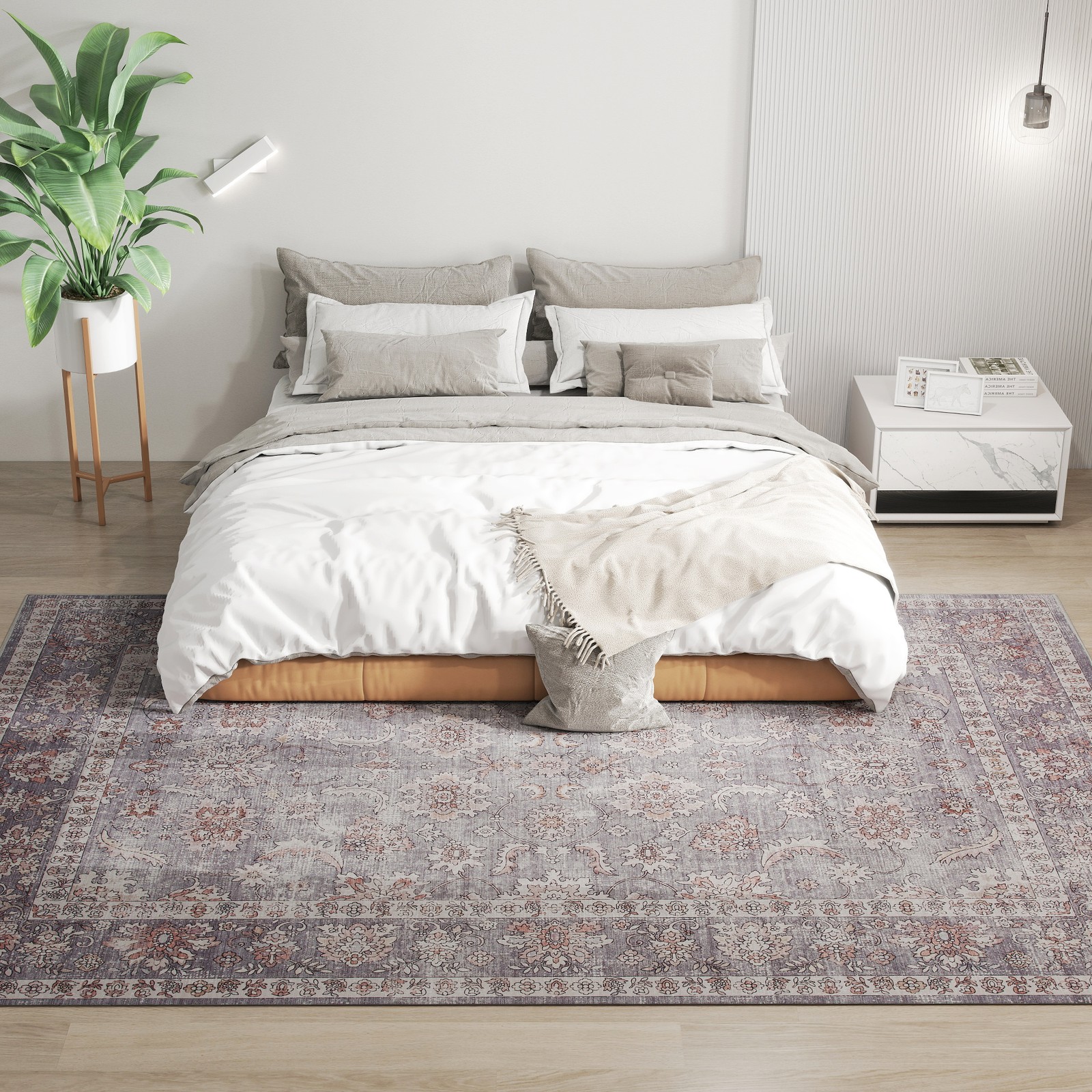 Area Rug 8×10, Washable Flower Print Floor Carpet, Mixed-Brown