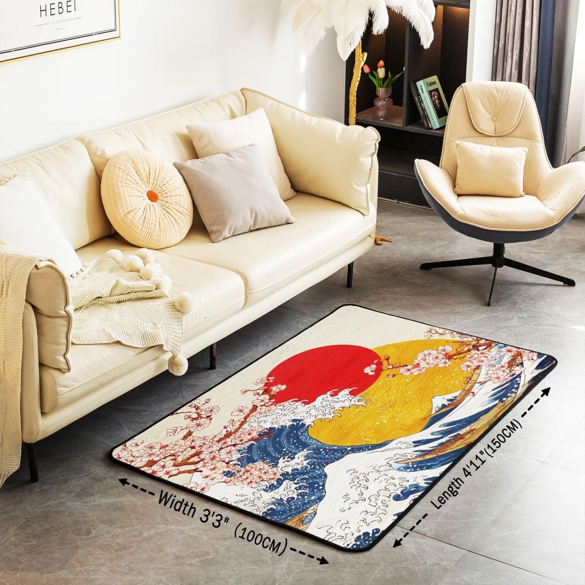 Erosebridal Japanese Style Area Rug 3X5 Ukiyo-E Ocean Waves Nautical Rug Cherry