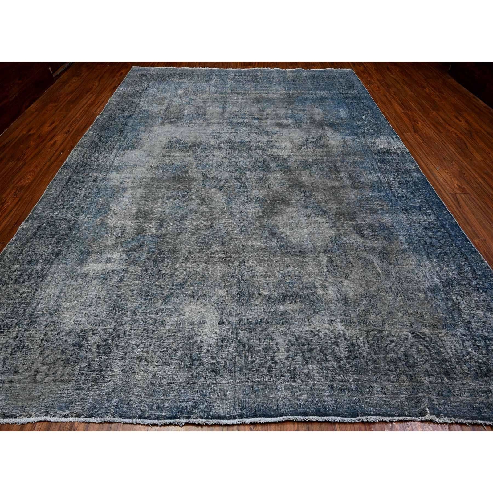 9’8″x13’3″ Jet Gray Vintage Zoroastrian Karman Hand Knotted Oriental Rug R89543