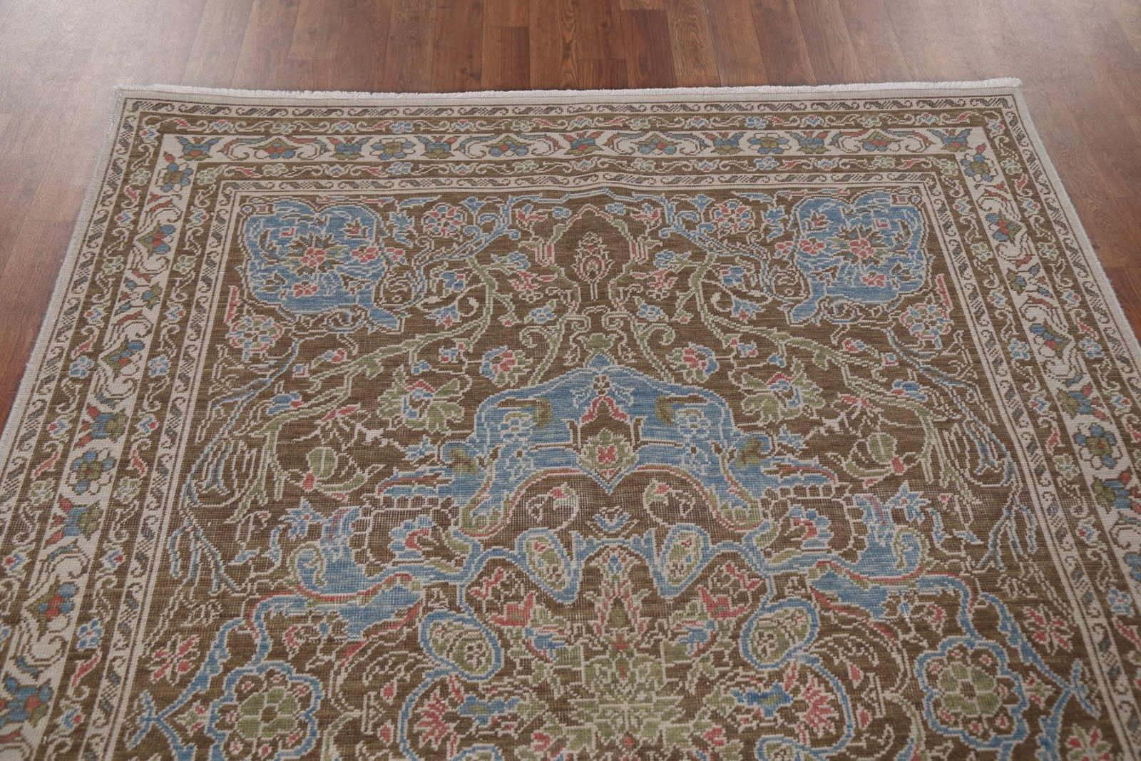 Brown/ Light Blue Wool Oushak Oriental Area Rug Turkish Hand-made Carpet 5×7