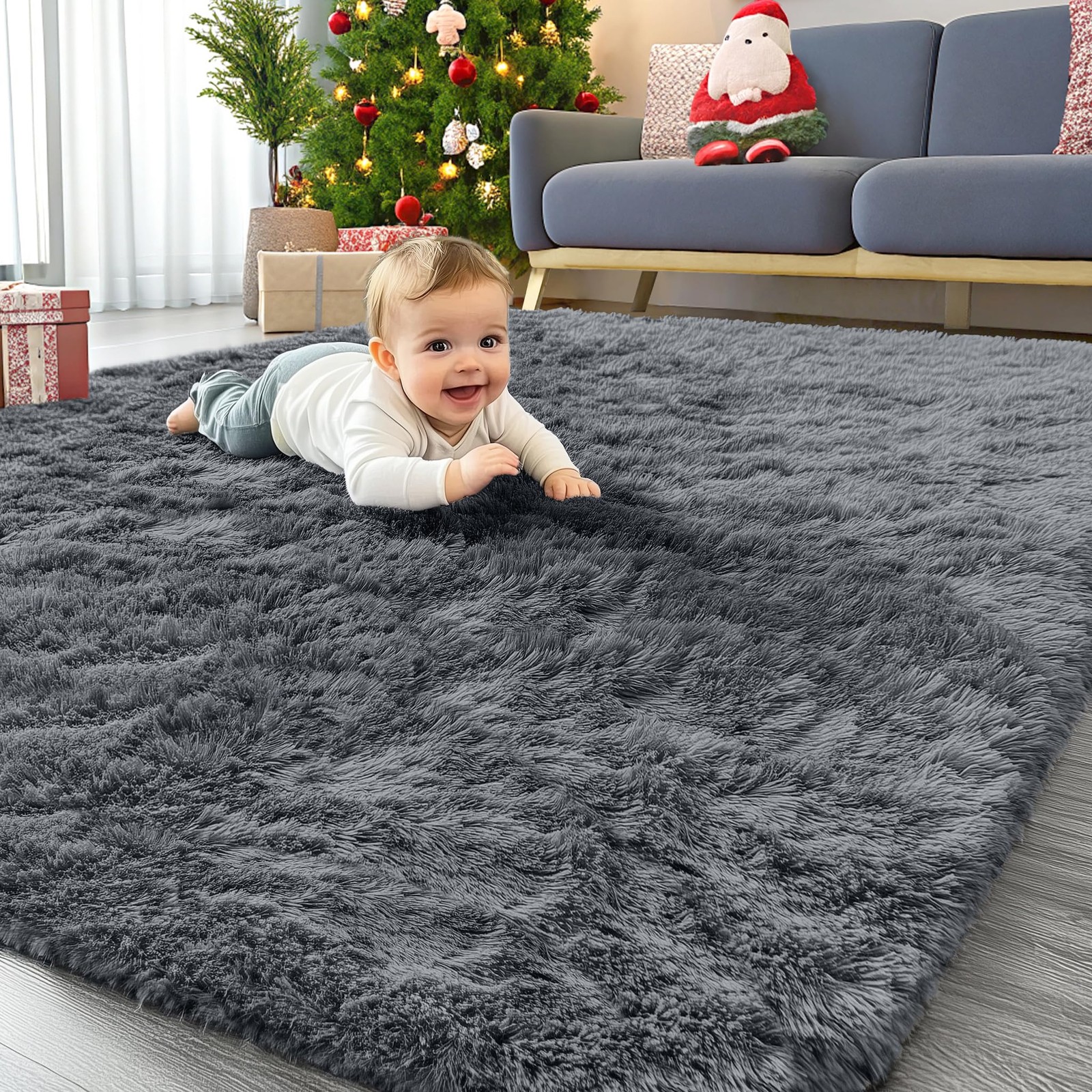 OLANLY Area Rugs for Living Room Bedroom, Machine Washable 4×5.9 Ft, Grey