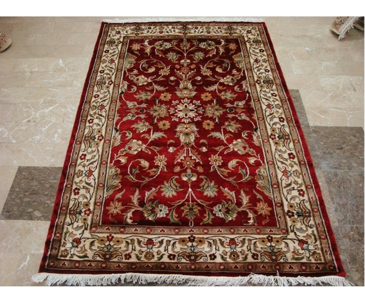 Area Rug Wow Ivory Flowers Allover Hand Knotted Wool Silk Home Carpet(6×4)’-New