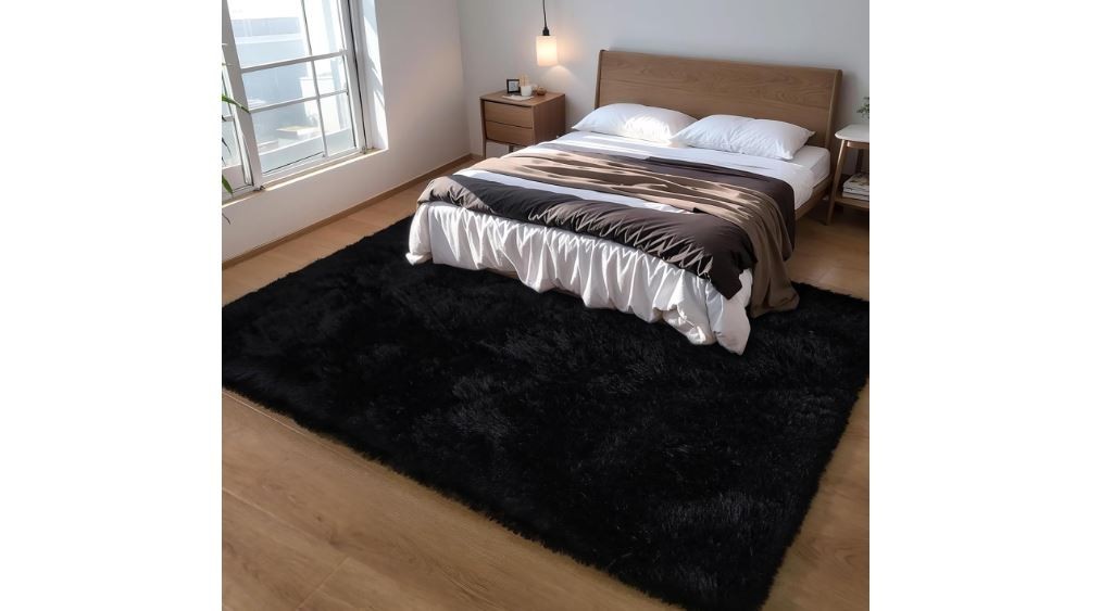 4×6 Black Shag Area Rug Soft Fluffy Carpet Bedroom Living Room Mat