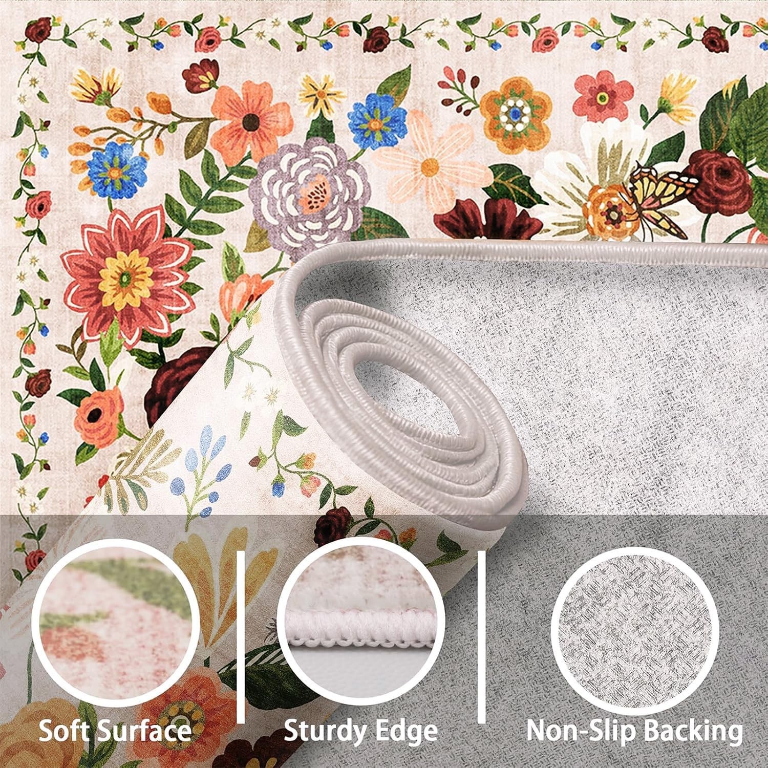 Blush Beige 24×17 Inch Bath Mat – Floral Non-Slip Rug for Elegant Spaces
