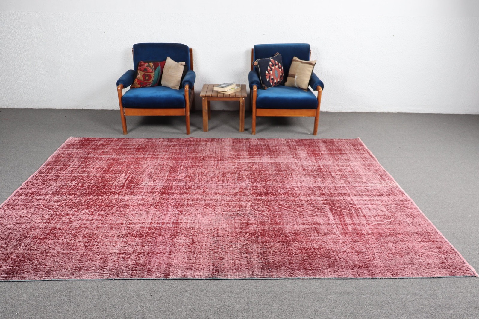 6,6×9,4 ft Turkish Rug, Vintage Large Rug, Red Pink Polka dot Rug
