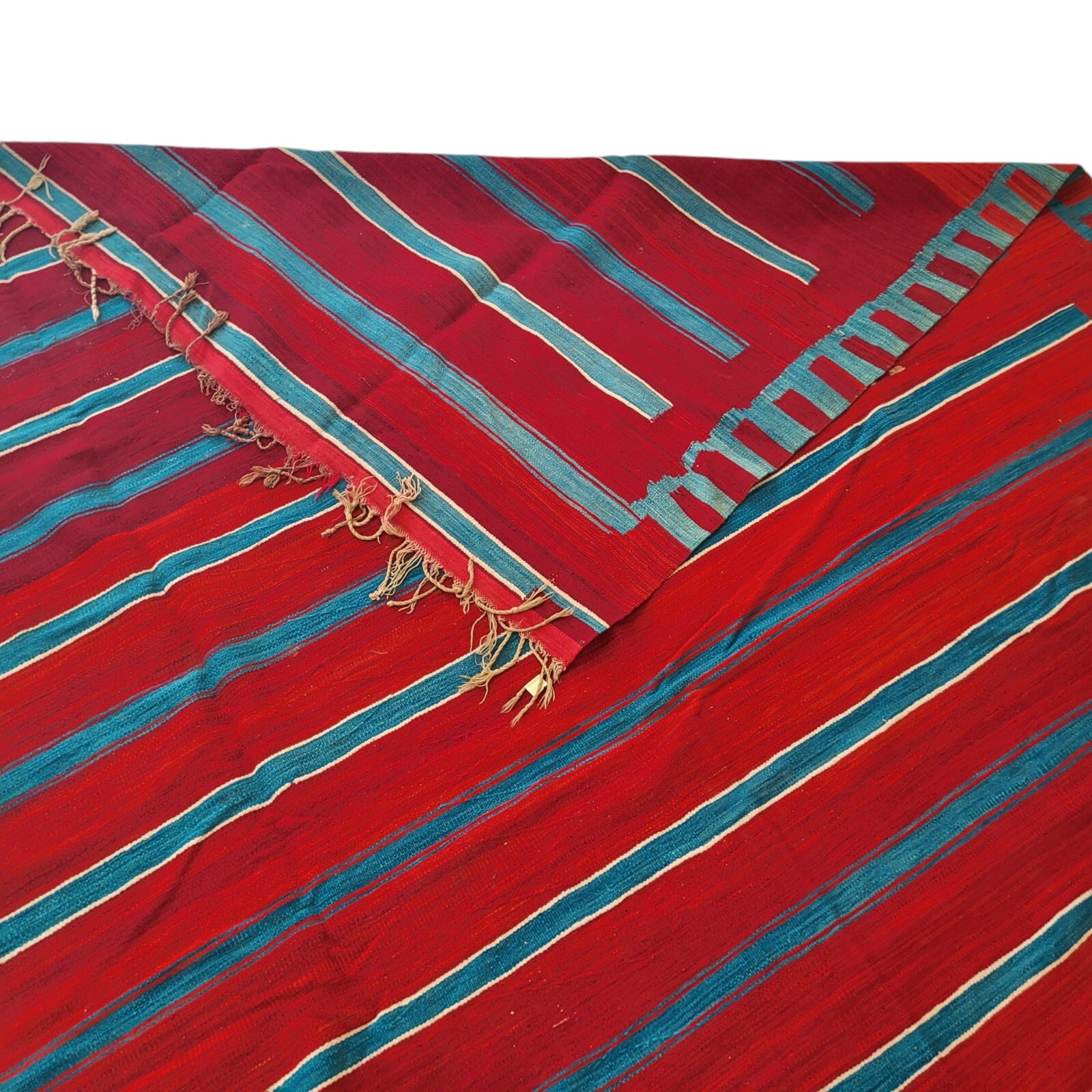 Vintage Handmade Moroccan Wool Brown Rug Red Blue Azilal Berber Tribal Carpet