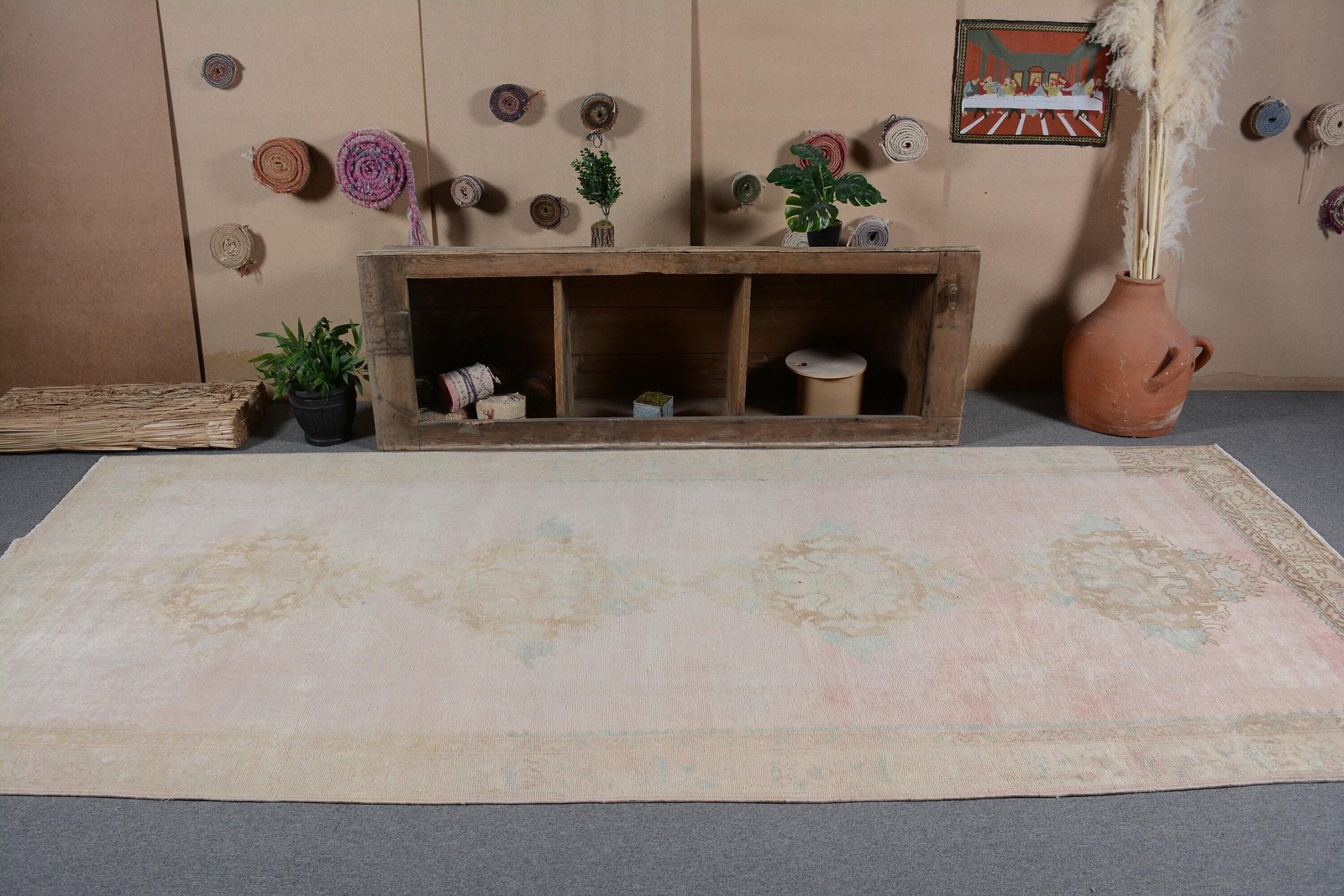 4,9×11,6 ft Large Vintage Turkish Rug, White Patchwork Wool Rug