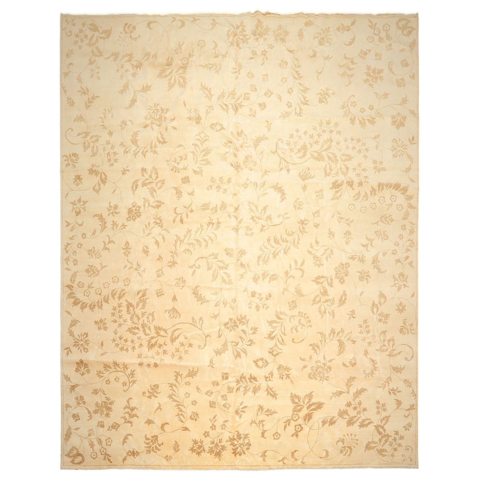 12×14’9” Hand Knotted Wool Ivory, Khaki Indo Tibetan Transitional Botanical Rug