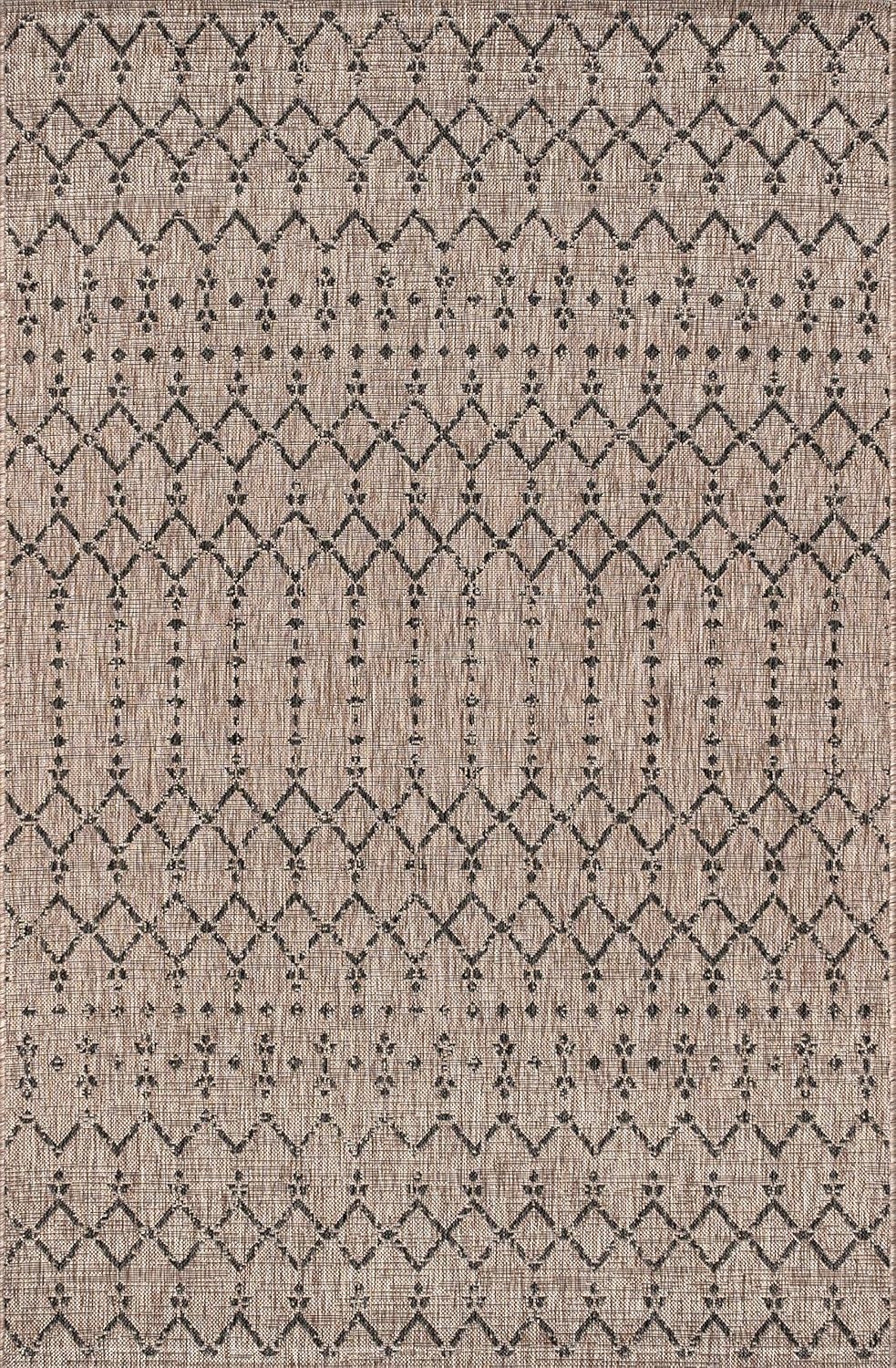 Moroccan Geometric Indoor Outdoor Area Rug 8X10 Natural/Black, Ourika Texture…