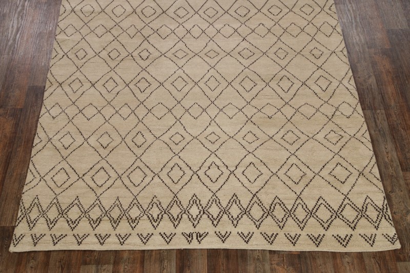 Handmade Beige Moroccan Area Rug 8×10 Ft Tribal Modern Oriental Wool Carpet