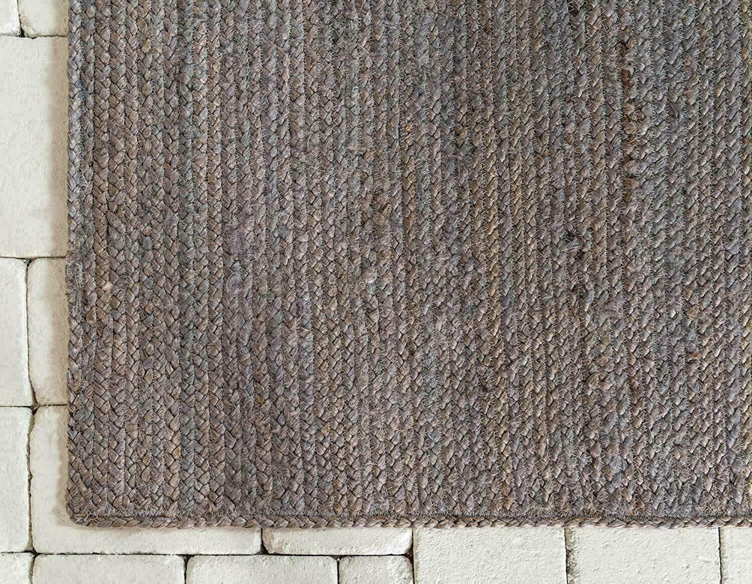 Rug Jute Gray Dye Rectangle Hand Braided Farmhouse Area Rug Rustic Look Rug
