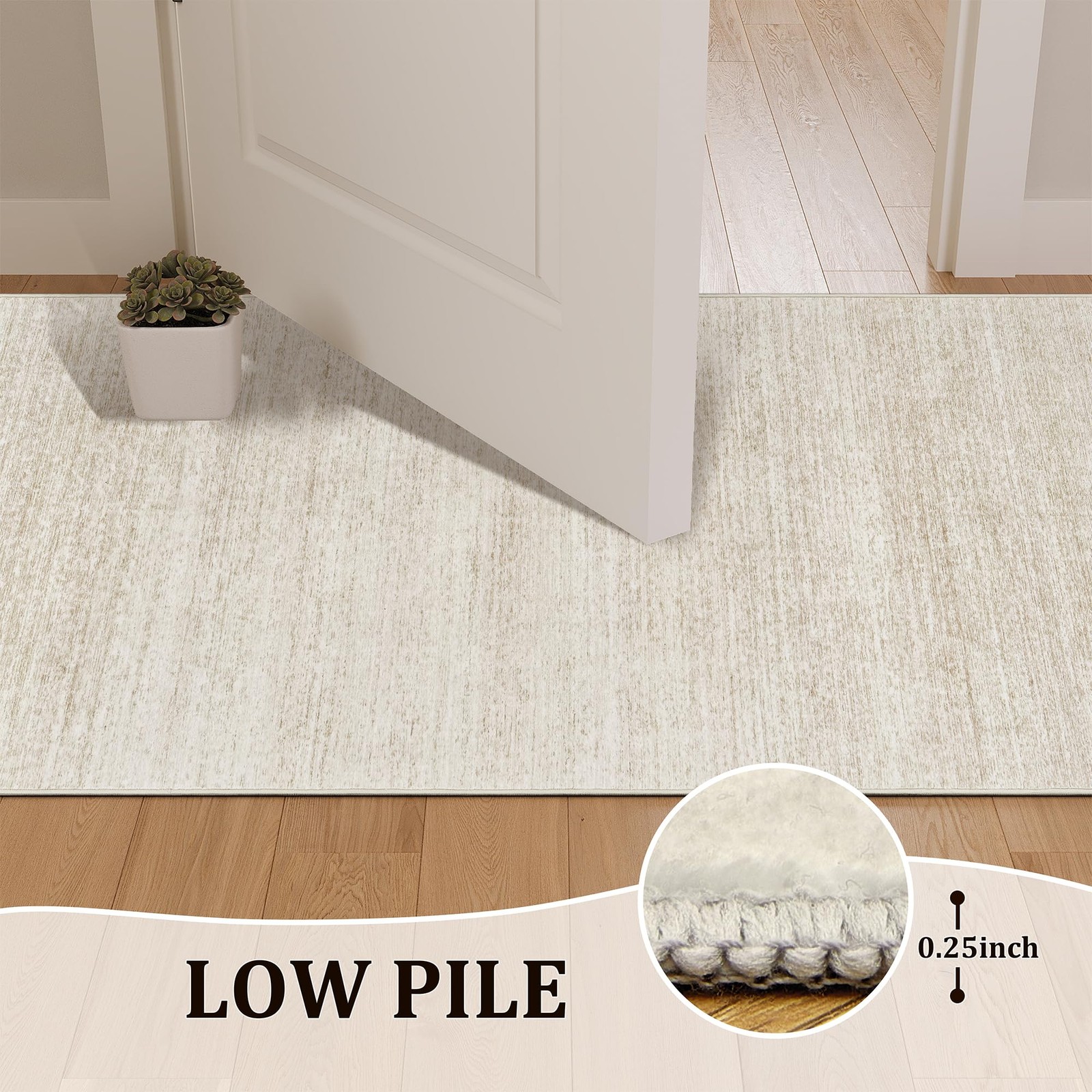 Beige 2×10 Washable Area Rug Non Slip Stain Resistant Floor Mat Living Room