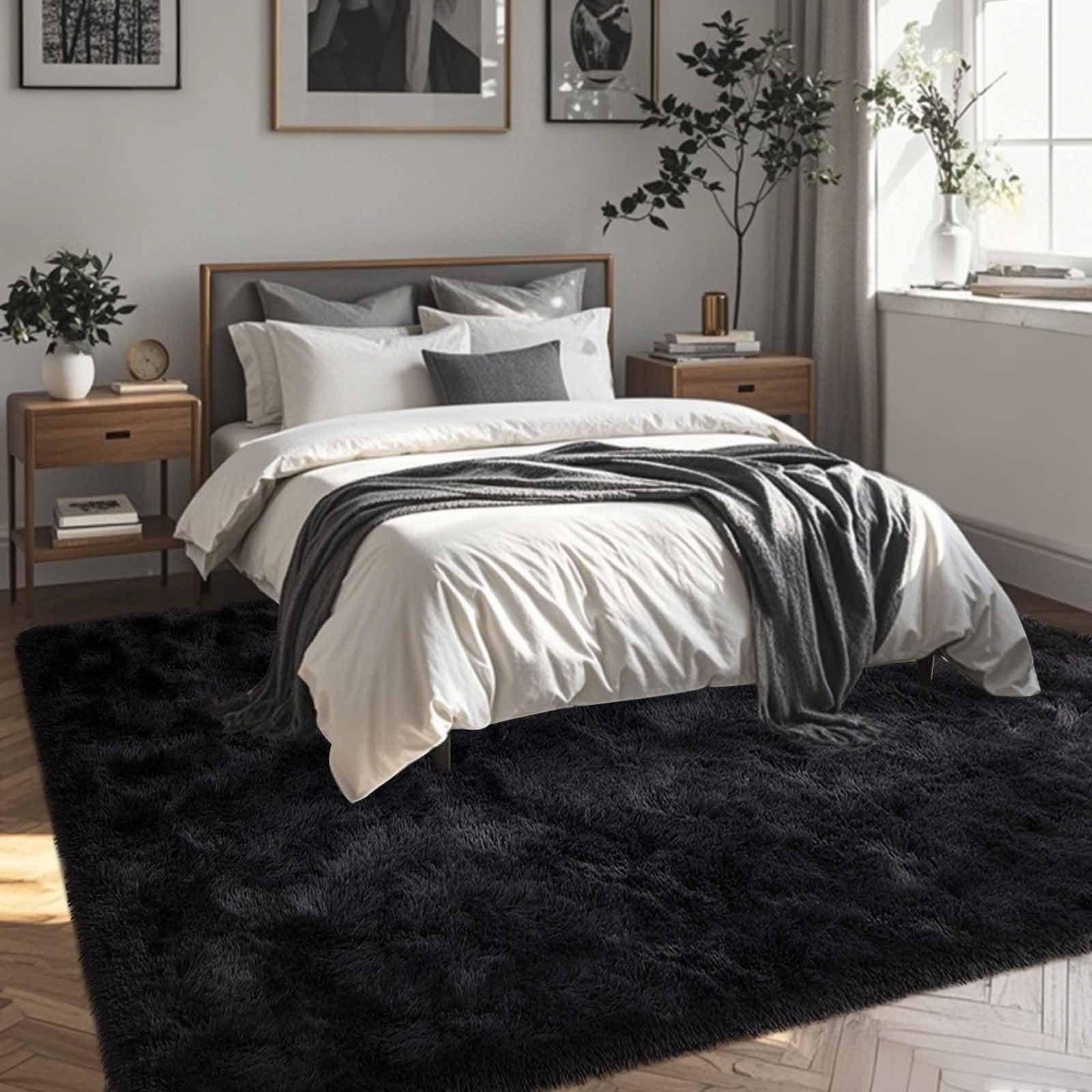 FinRèc 6×9 Feet Black Rugs for Bedroom Living Room, Plush Shag Area Rug, Non…